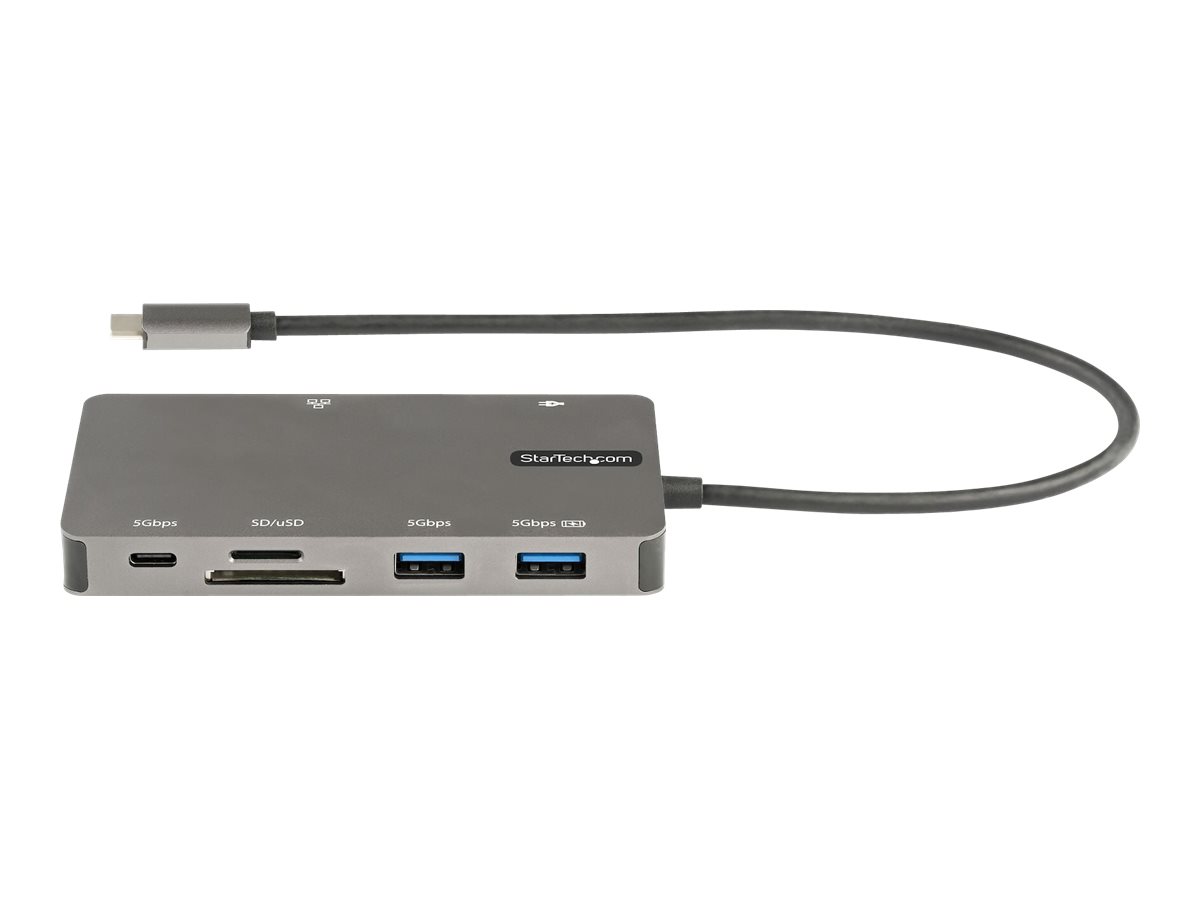 StarTech.com USB C Multiport Adapter - USB C auf HDMI 4K 30Hz/VGA Reiseadapter/Docking station - 5Gbit/s USB 3.0 Hub (USB A/USB C)100W PD - SD/Micro SD Kartenleser - GbE - 30cm Kabel (DKT30CHVSDPD) -
