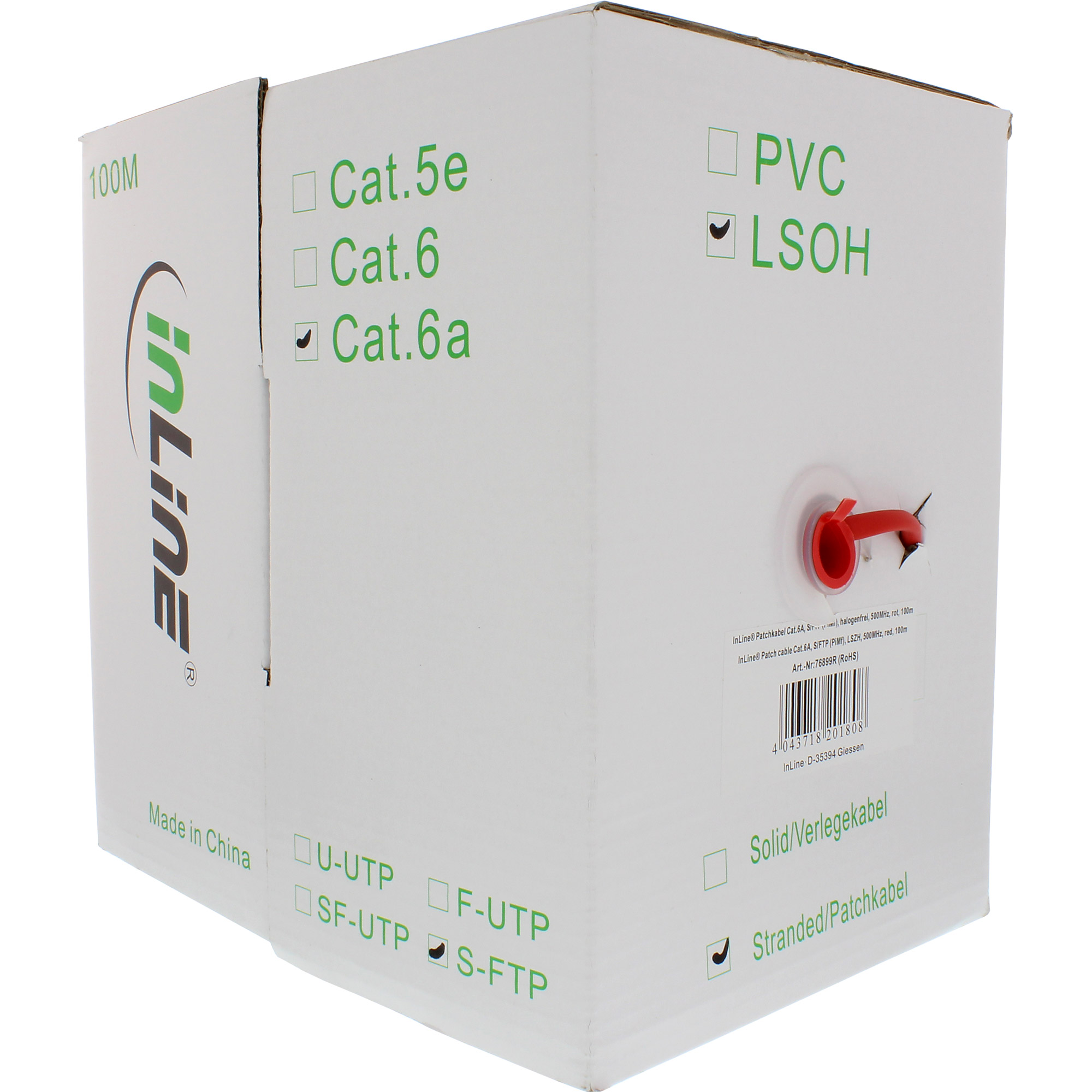 InLine Patchkabel - S/FTP (PiMf) - Cat.6A - 500MHz - halogenfrei - Kupfer - rot - 100m6a - halogenfrei - Rot