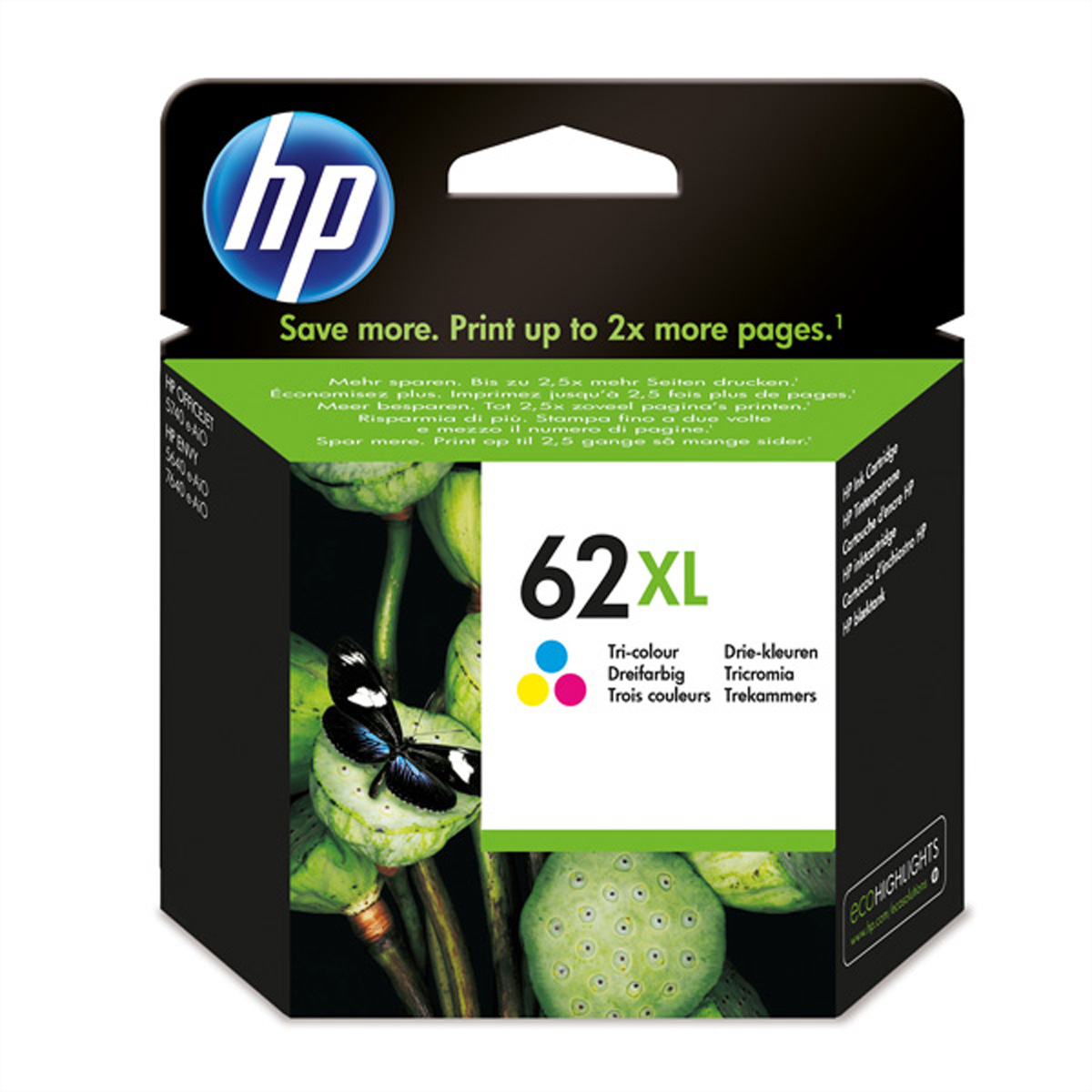 HP 62XL - Hohe Ergiebigkeit - Farbe (Cyan, MagentaGelb) - original - Tintenpatrone - für ENVY 55XX - 56XX - 76XX; Officejet 200 - 250 - 57XX - 8040