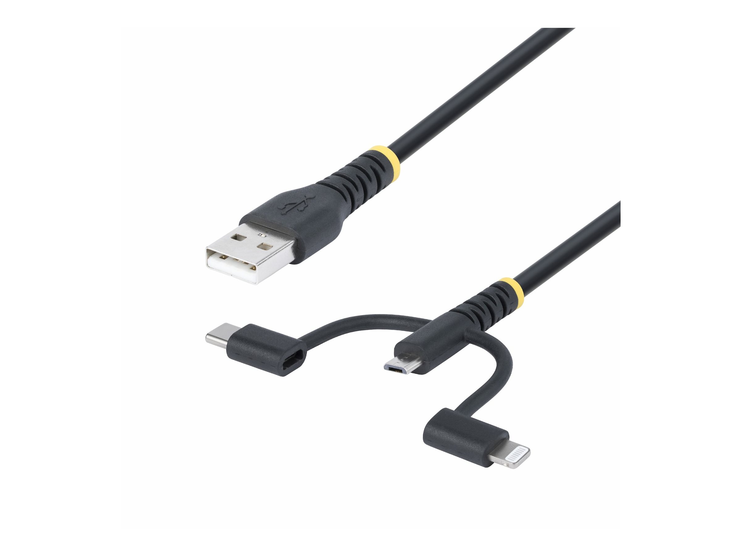 StarTech.com StarTech 3.3ft USB Multi Charging Cable, Lightning/Micro-USB/Type-CUSB-Kabelsatz - 3 A - 1 m - passiv - robust - Schwarz