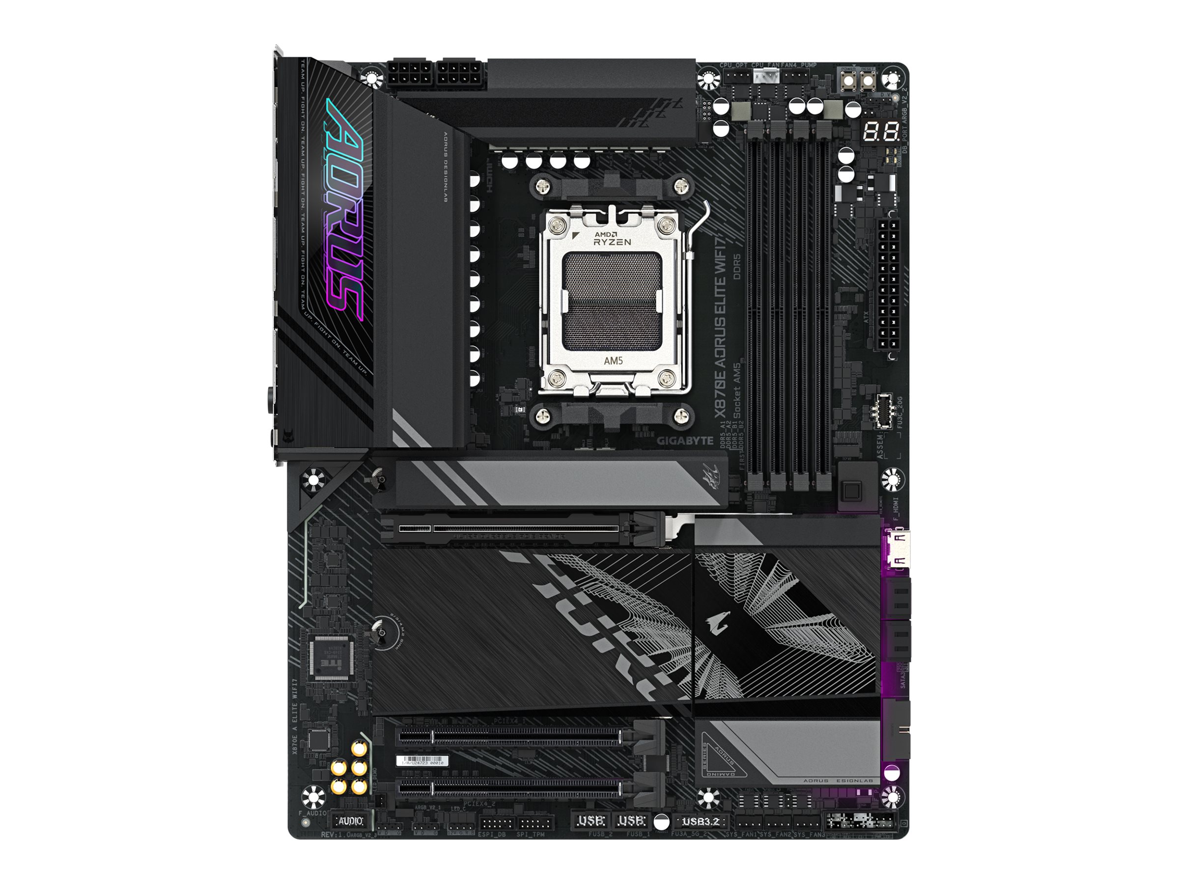 Gigabyte AORUS X870E ELITE WIFI7 - Motherboard - ATX - Socket AM5 - AMD X870E Chipsatz - USB-C 3.2 Gen 2x2, USB4, USB 3.2 Gen 1, USB 3.2 Gen 2 - 2.5 Gigabit LAN, Bluetooth, Wi-Fi 7 - Onboard-Grafik (C