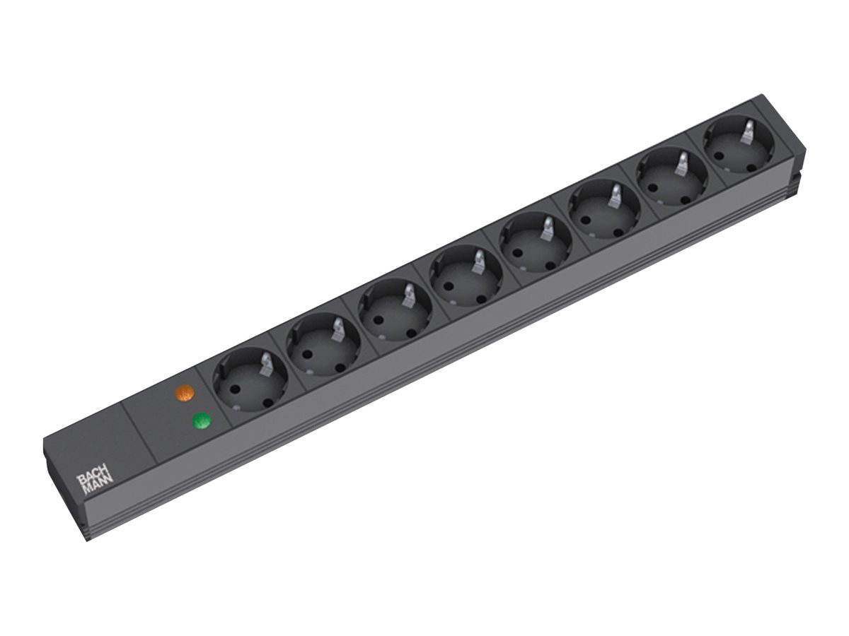 Bachmann 19'' 2m 8x Schuko H05VV-F 3G 1.50mm², 2 m, Aluminium, Schwarz, 8 AC-Ausgänge, Schwarz