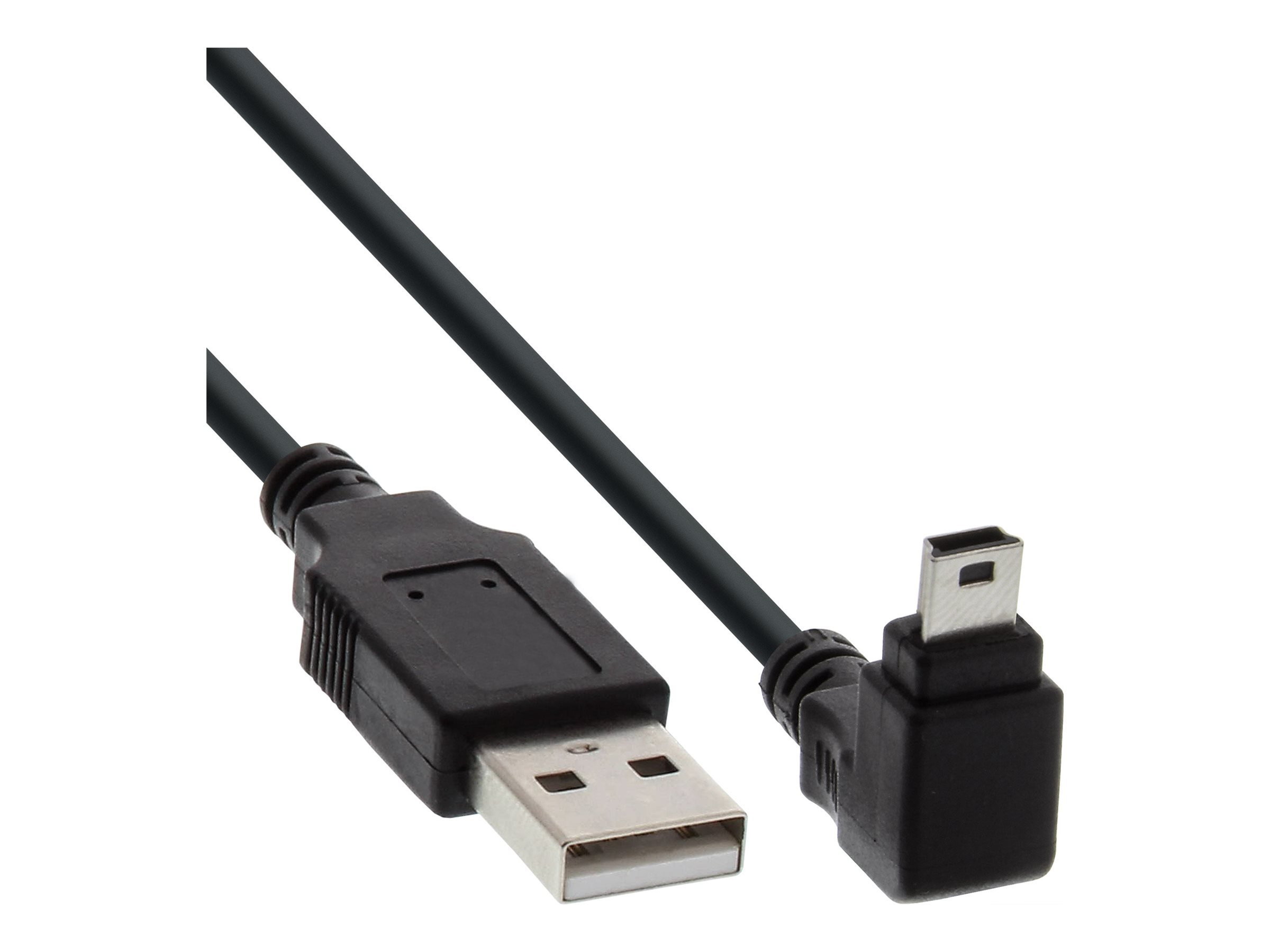 InLine USB 2.0 Mini-Kabel - ST A/Mini-B ST 5pol - unten abgew. 90° - schwarz - 0,5m50 cm - 90° Stecker - Schwarz