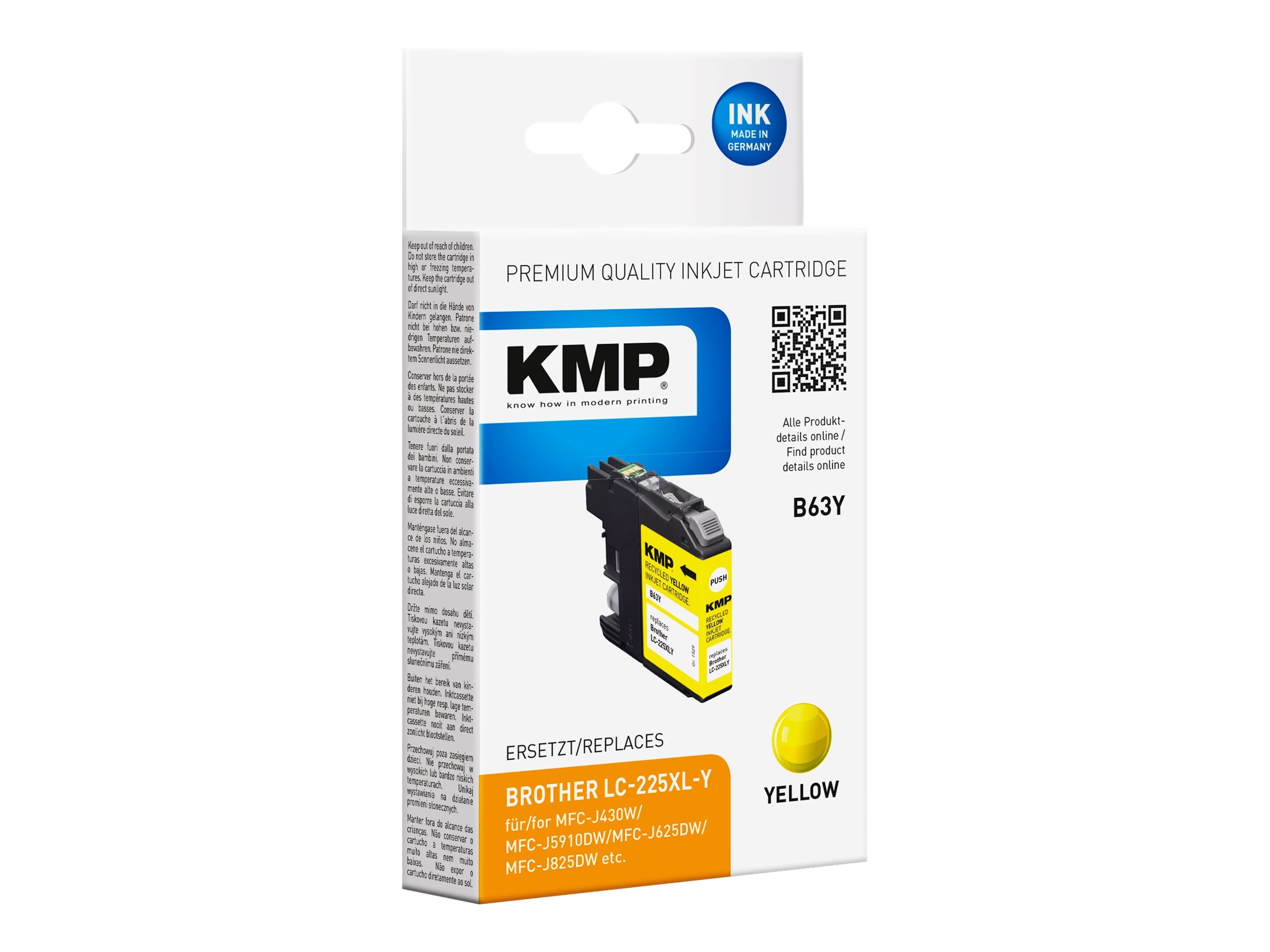 KMP B63Y - 11.8 ml - Gelb - kompatibel - Tintenpatrone (Alternative zu: Brother LC-225XLY)für Brother DCP-J4120DW - MFC-J4420DW - MFC-J5320DW - MFC-J5625DW