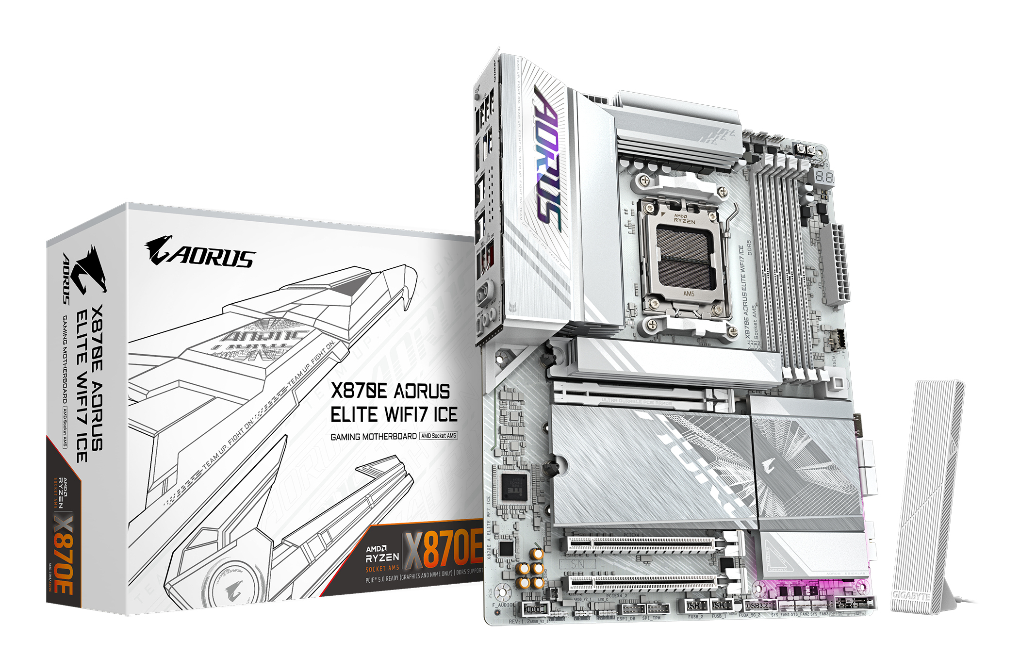 Gigabyte AORUS X870E ELITE WIFI7 ICE - Motherboard - ATX - Socket AM5 - AMD X870E Chipsatz - USB4, USB-C 3.2 Gen 2x2, USB 3.2 Gen 1, USB 3.2 Gen 2 - 2.5 Gigabit LAN, Bluetooth, Wi-Fi 7 - Onboard-Grafi