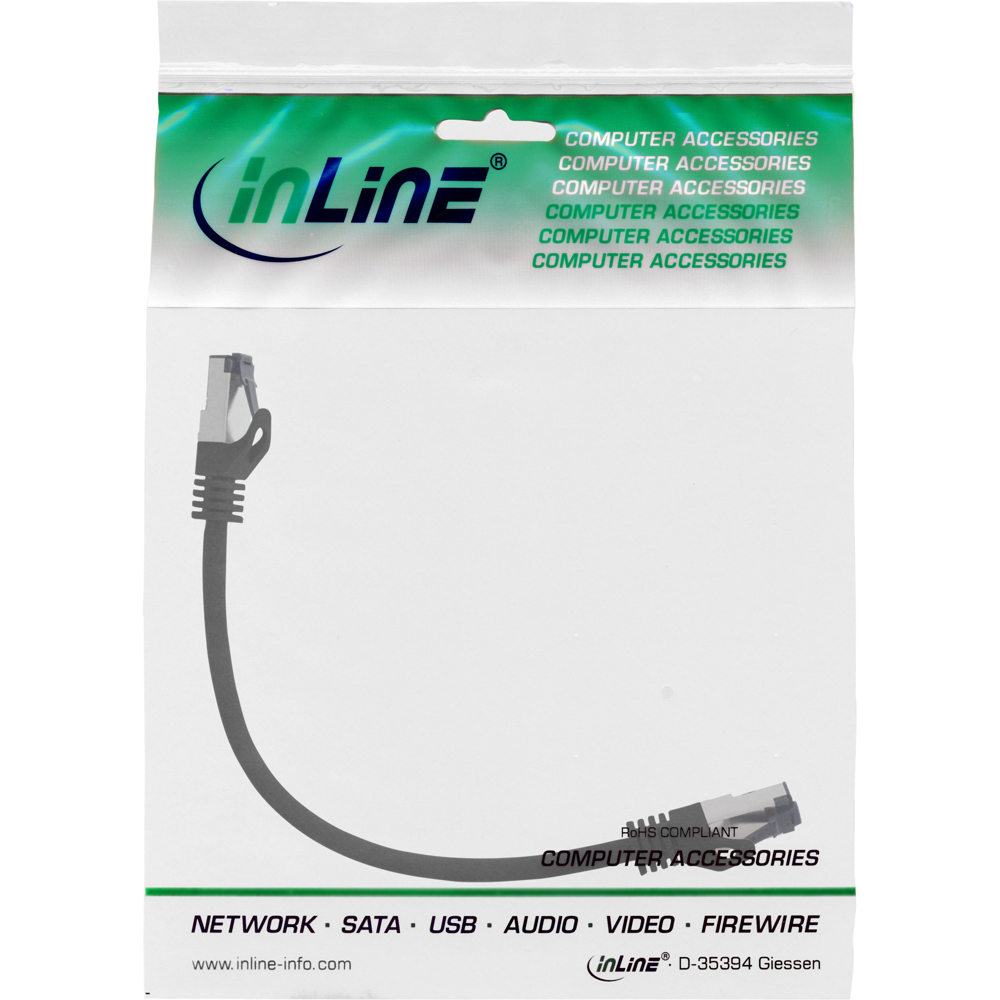 InLine Patchkabel - S/FTP (PiMf) - Cat.8.1 - 2000MHz - halogenfrei - schwarz - 0,3m30 cm - SFTP - PiMF - CAT 8.1 - IEEE 802.3af/IEEE 802.3at - halogenfrei - geformt - rund - ohne Haken - hauchvergolde