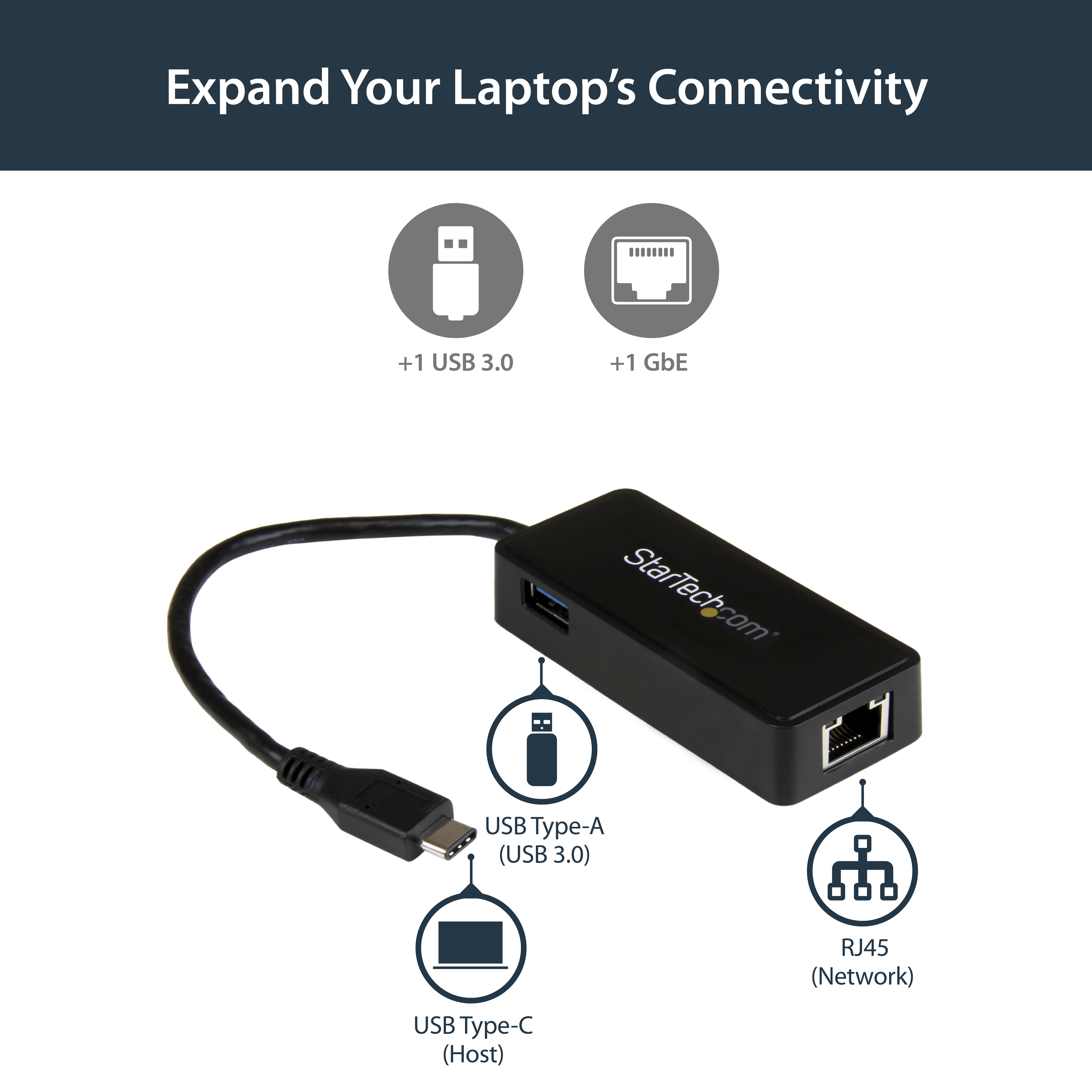 StarTech.com Startech USB-C to Ethernet Gigabit Adapter - Thunderbolt 3 Compatible - USB Type C Network Adapter - USB C Ethernet Adapter (US1GC301AU)Netzwerkadapter - USB-C - Gigabit Ethernet + USB 3.
