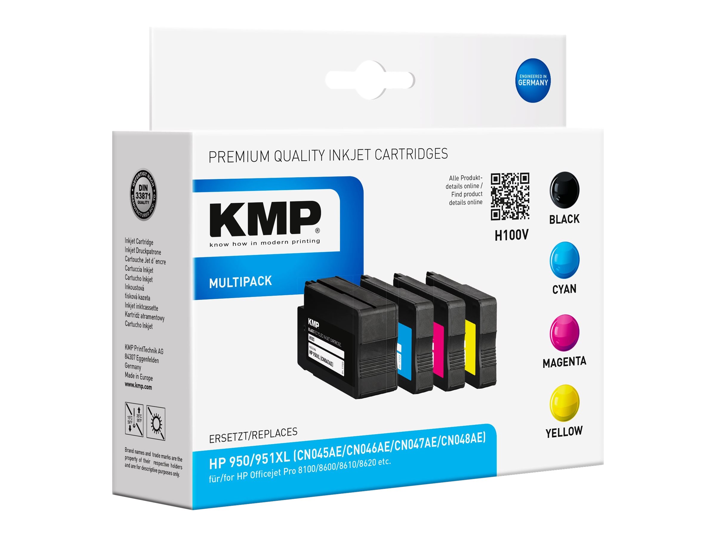 KMP MULTIPACK H100V - 4er-Pack - Schwarz, Gelb, Cyan, Magenta - kompatibel - Tintenpatrone (Alternative zu: HP 950XL, HP 951XL, HP CN045AE, HP CN046AE, HP CN047AE, HP CN048AE)für HP Officejet Pro 251