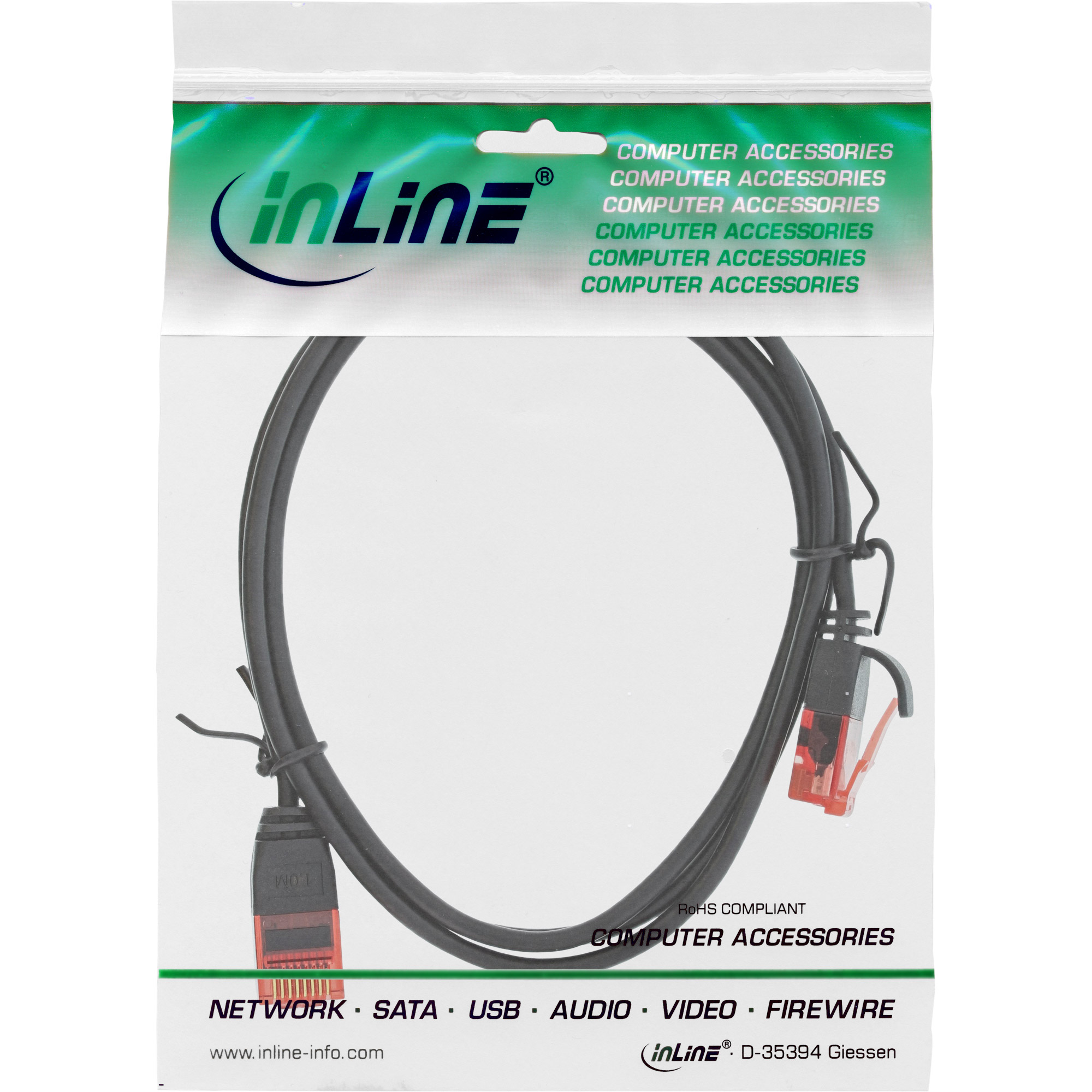 InLine Slim Patchkabel - U/UTP - Cat.6 - schwarz - 1,5m1.5 m - UTP - CAT 6 - geformt - rund - ohne Haken - Schwarz