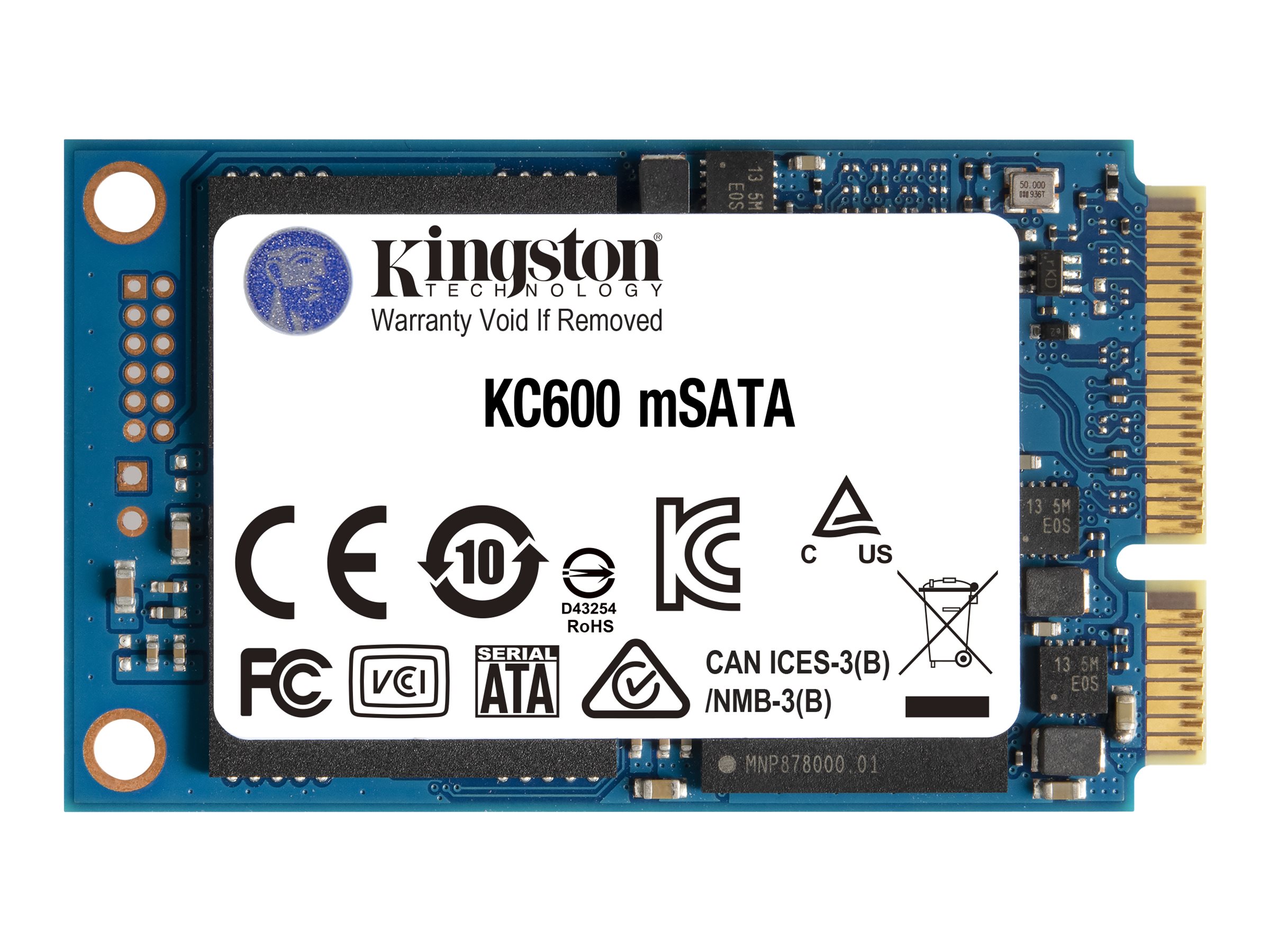 Kingston KC600 - SSD - verschlüsselt - 256 GB - intern - mSATA - SATA 6Gb/s - 256-Bit-AES - TCG Opal Encryption, Self-Encrypting Drive (SED)256G SSD KC600 SATA3 mSATA