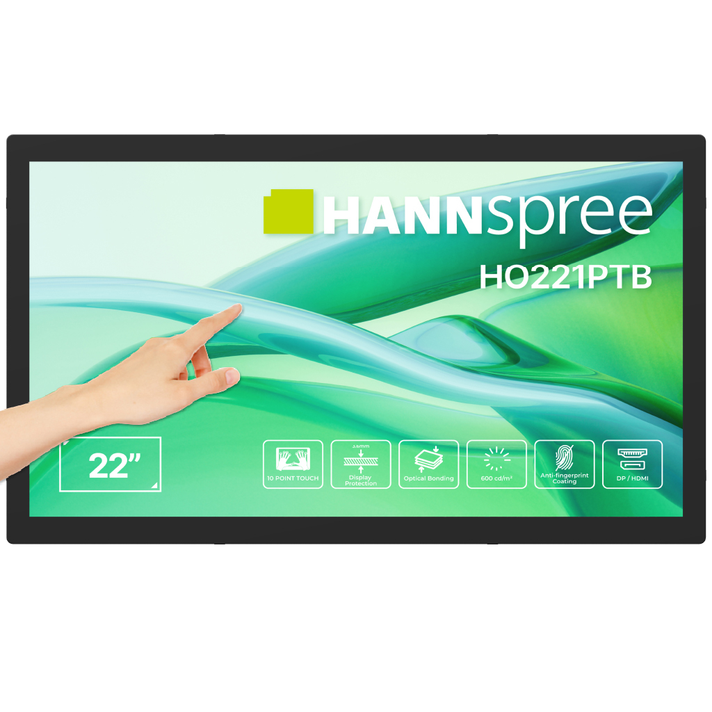 Hannspree HO221PTB - HO Series - LED-Monitor - 54.5 cm (21.45")offener Rahmen - Touchscreen - 1920 x 1080 Full HD (1080p) @ 60 Hz - 600 cd/m² - 1000:1 - 5 ms - HDMI - VGA - DisplayPort - Lautsprecher
