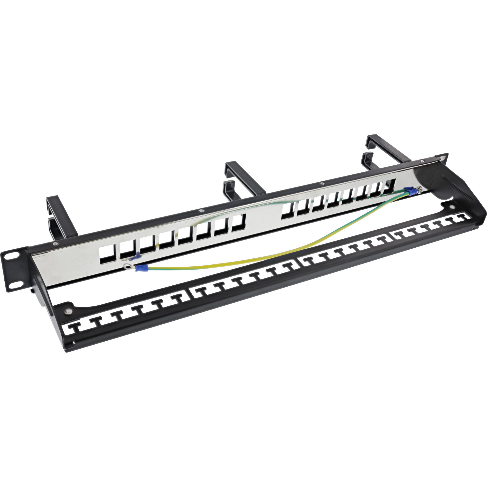 InLine Patchfeld 16-fach - Keystone Leerblech mit 3 Bügeln - 19" - 1HE - schwarz16 Ports