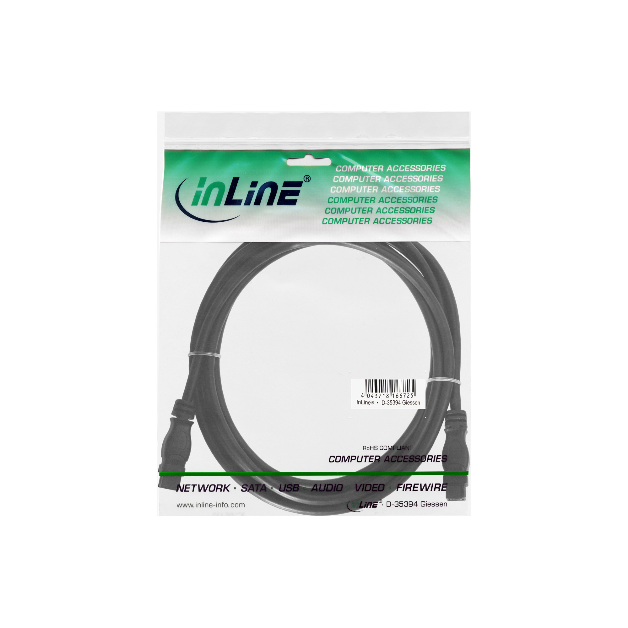 InLine FireWire Kabel - IEEE1394 9pol Stecker / Stecker - schwarz - 1,8mzu FireWire 800 (M) - 1.8 m
