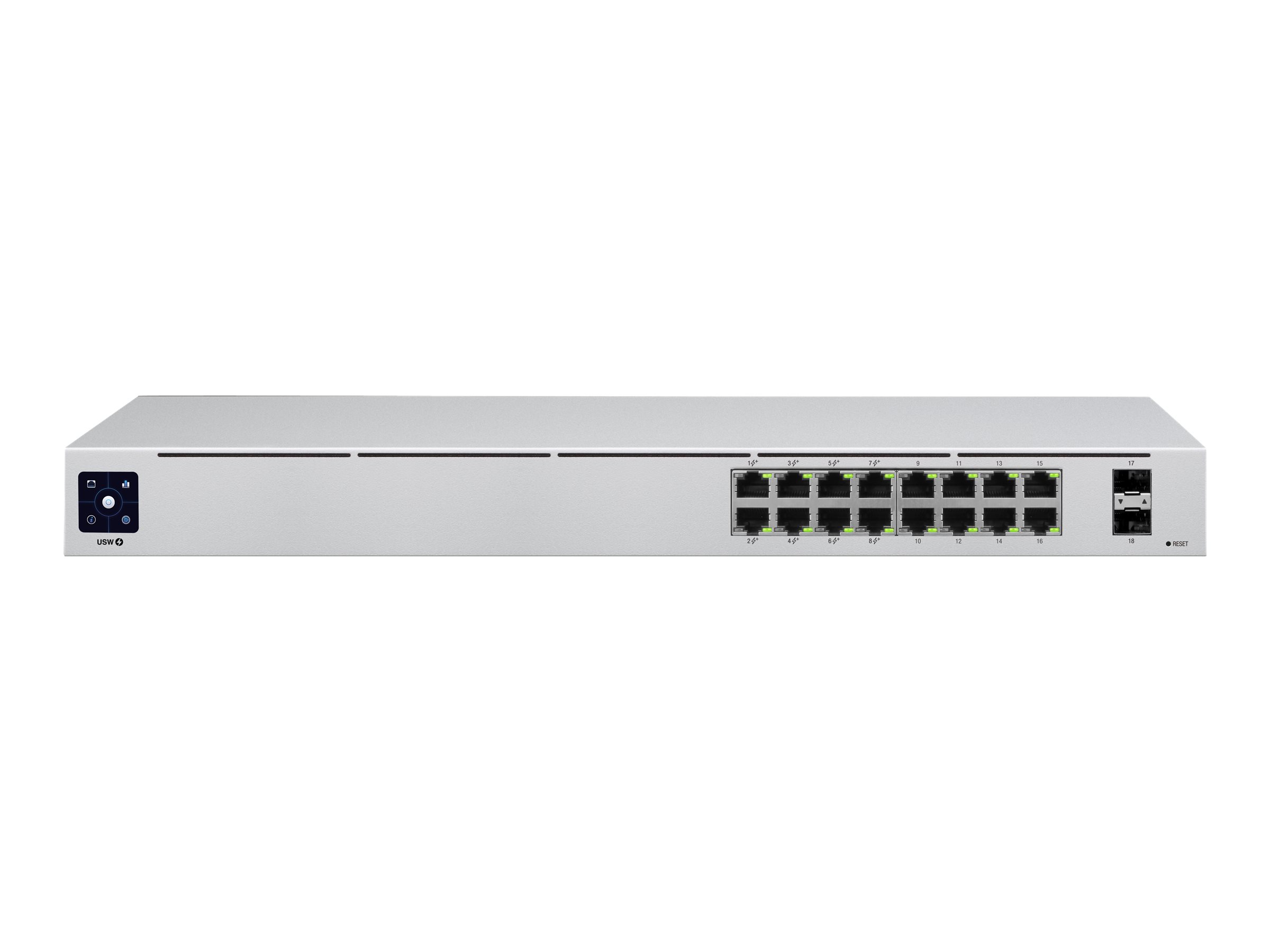Ubiquiti UniFi Switch USW-16-POE - Switch - managed - 16 x 10/100/1000 (8 PoE+)+ 2 x Gigabit SFP - an Rack montierbar - Desktop - PoE+ (42 W)