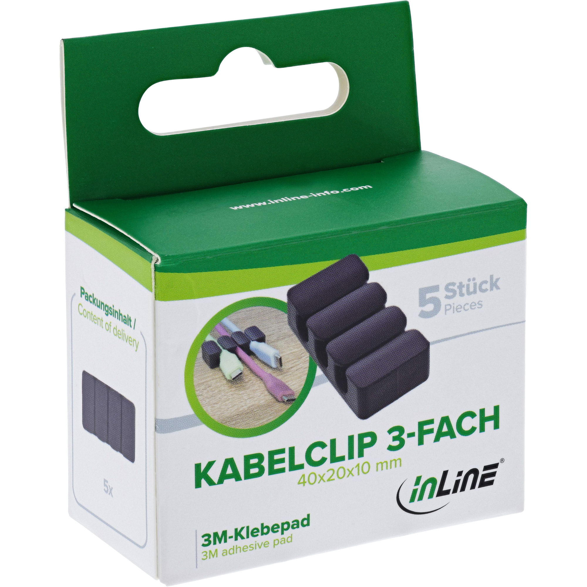 InLine 5er Pack Kabelclip - 3-fach - selbstklebend - schwarz5er Pack InLine Kabelclip - 3-fach - selbstklebend - schwarz