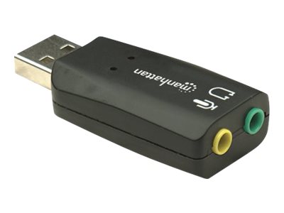 Manhattan USB-A Sound Adapter, USB-A to 3.5mm Mic-in and Audio-Out ports, 480 Mbps (USB 2.0)supports 3D and virtual 5.1 surround sound - Hi-Speed USB - Black -  - Blister - Soundkarte - Stereo - USB 2
