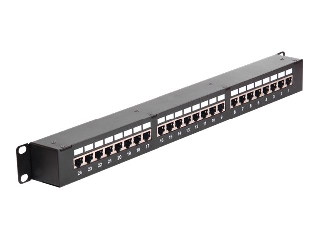 Delock Patch-Panel mit Kopplern - CAT 6 - STP - RJ-45 X 24 - Schwarz - 1U - 48.3 cm (19")19? Kupplungs-Patchpanel 24 Port Cat.6