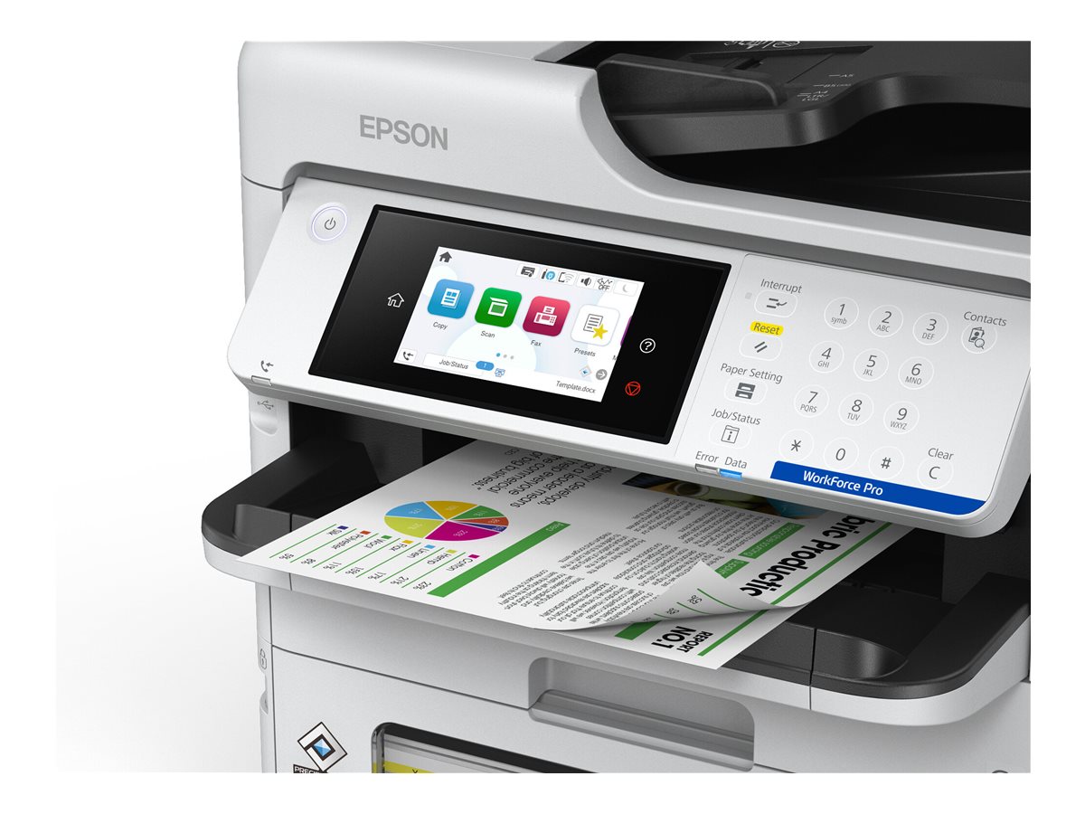 Epson WorkForce Pro EM-C800RDWF - Multifunktionsdrucker - Farbe - Tintenstrahl - A4 (210 x 297 mm)(Original) - A4/Legal (Medien) - bis zu 25 Seiten/Min. (Drucken) - 330 Blatt - 33.6 Kbps - USB 2.0 - G