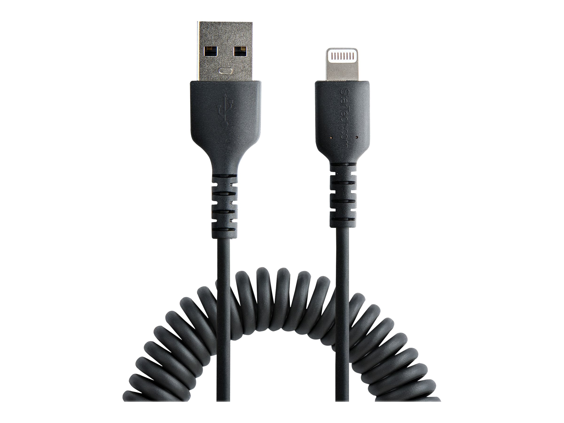StarTech.com Startech 1m USB auf Lightning Kabel, Spiralkabel, MFi zertifiziert, Schnellladekabel für iPhone/iPad, Schwarz, robuster TPE Mantel mit Aramidfaser, USB 2.0 Kabel (RUSB2ALT1MBC)Lightning-K