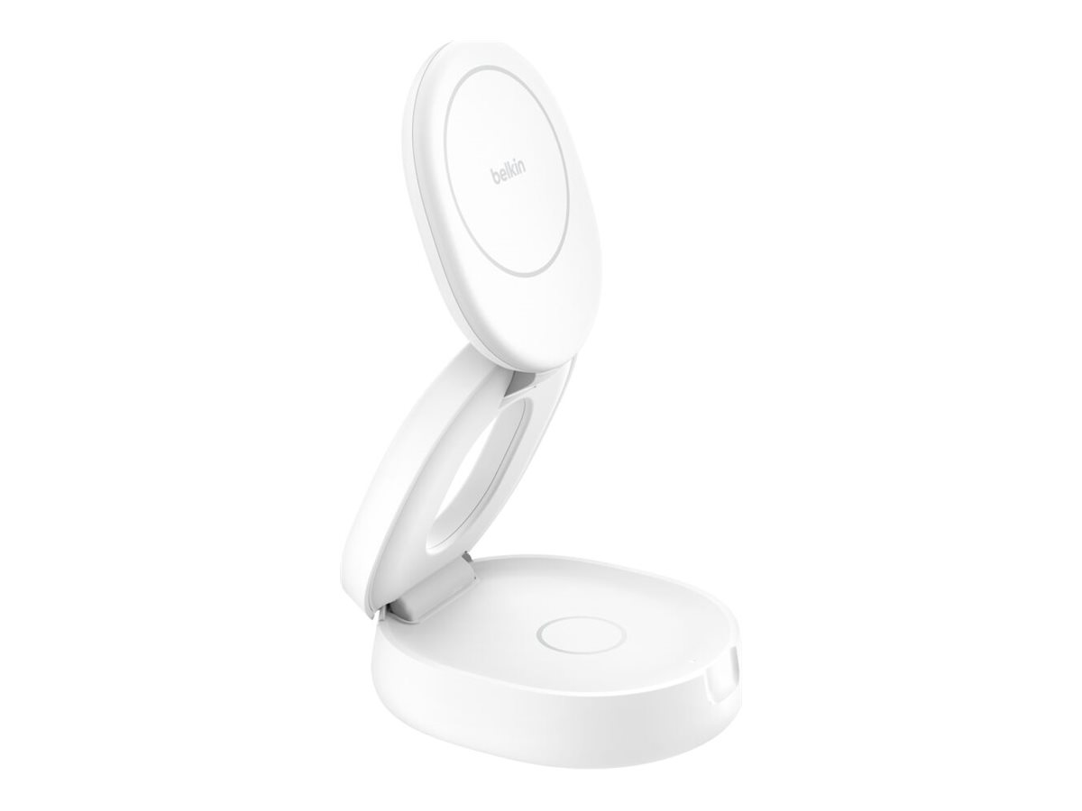 Belkin BoostCharge - Kabelloses Ladegerät - 2-in-1Qi2 - magnetisch - faltbar + AC-Netzteil - 15 Watt - weiß