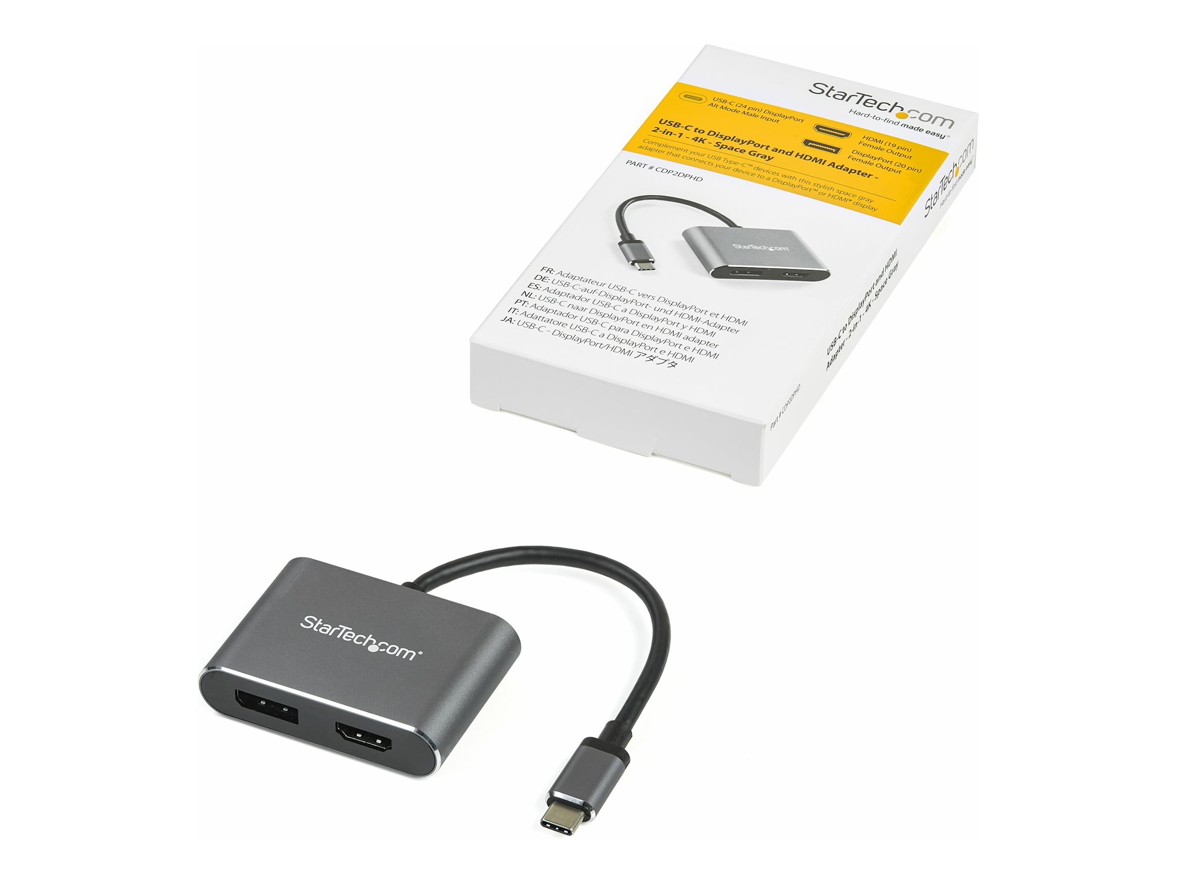 StarTech.com Startech USB C Multiport Adapter - HDMI oder DisplayPort - 4K 60Hz - Videoadapter - USB-C männlich zu HDMI - DisplayPort weiblich - 20.5 cm - Space-grau - 4K Unterstützung - aktiv