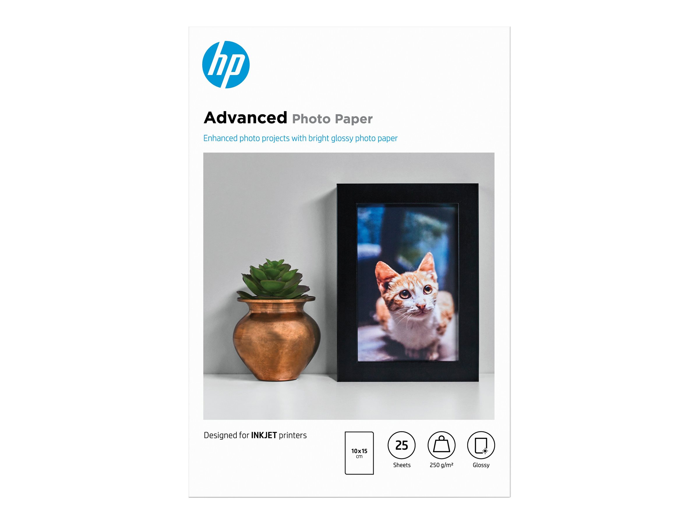 HP Advanced Glossy Photo Paper - Glänzend - 100x 150 mm - 250 g/m² - 25 Blatt Fotopapier - für ENVY Inspire 7255 - 79XX; Officejet 80XX; Photosmart B110; Smart Tank Plus 55X