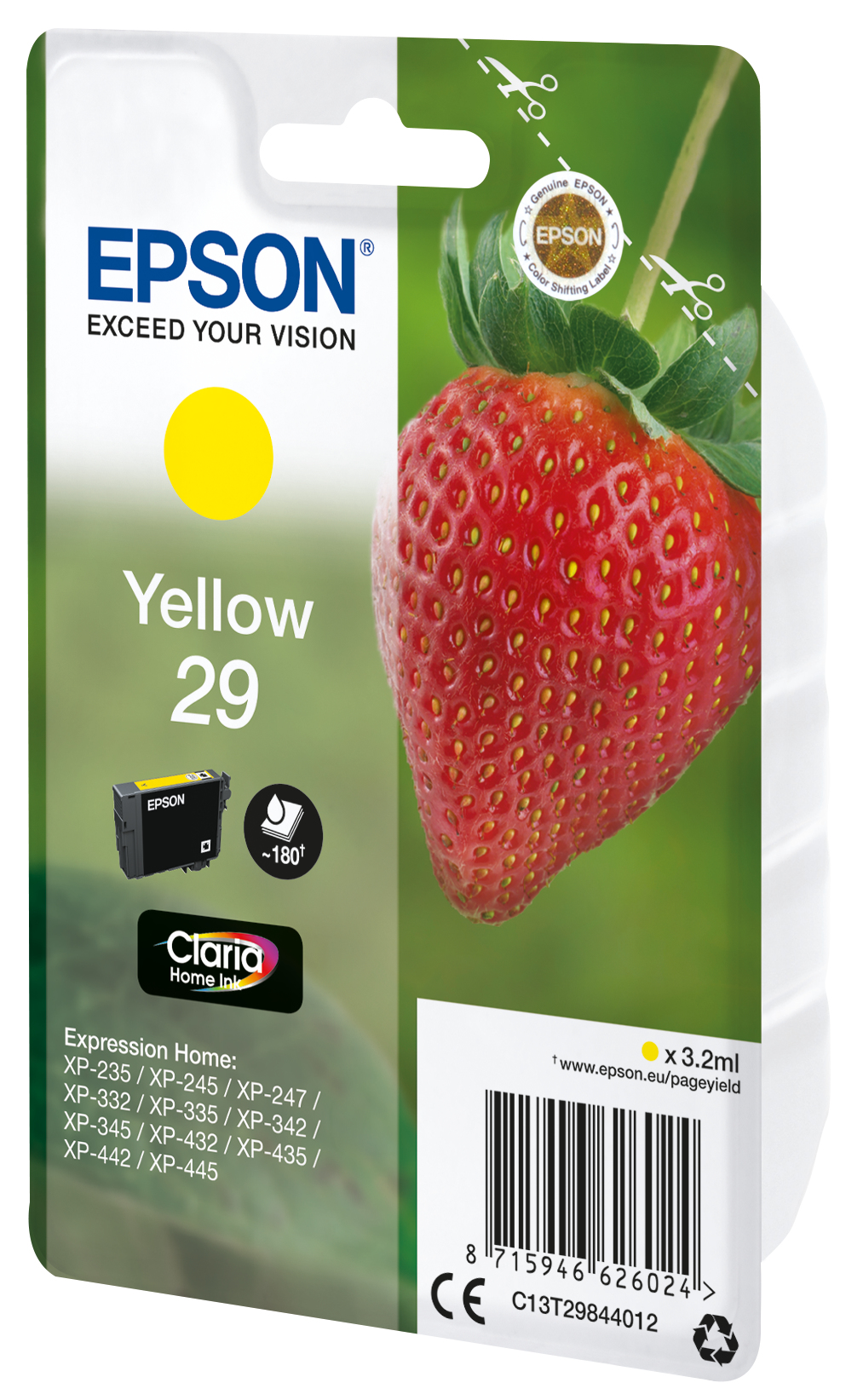 Epson 29 - 3.2 ml - Gelb - original - BlisterverpackungTintenpatrone - für Expression Home XP-245 - 247 - 255 - 257 - 332 - 342 - 345 - 352 - 355 - 435 - 442 - 445 - 452 - 455