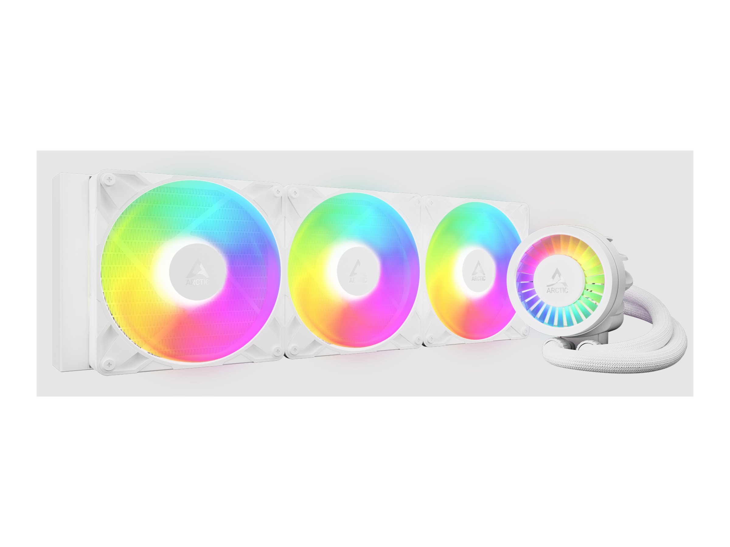 Arctic Liquid Freezer III Pro 420 A-RGB - Prozessor-Flüssigkeitskühlsystem - Kühlergröße: 420 mm - (für: AM5, AM4, LGA1700, LGA1851)Kupfersockel mit Skiving-Kühlfinnen - 140 mm - weiß
