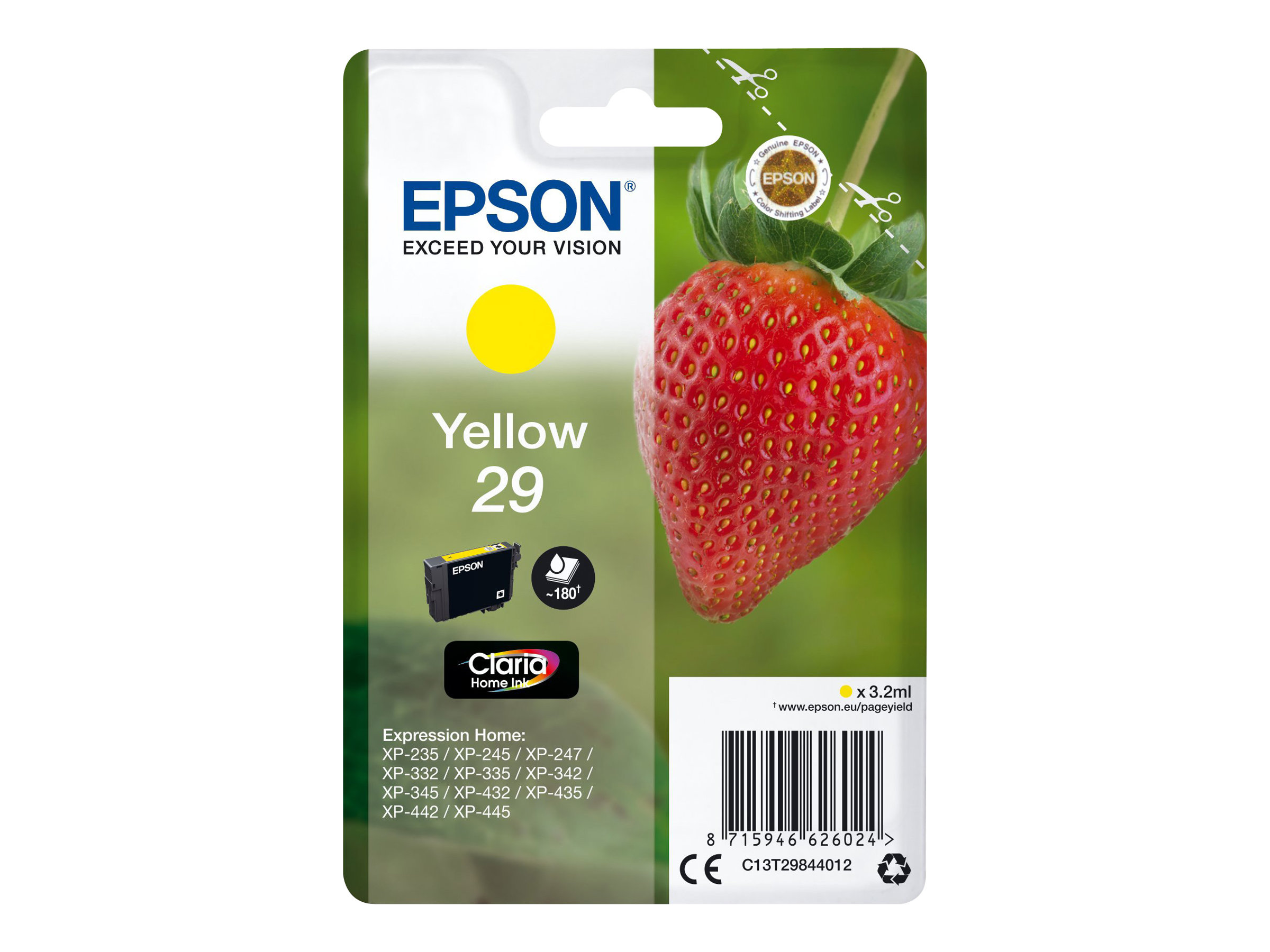 Epson 29 - 3.2 ml - Gelb - original - BlisterverpackungTintenpatrone - für Expression Home XP-245 - 247 - 255 - 257 - 332 - 342 - 345 - 352 - 355 - 435 - 442 - 445 - 452 - 455