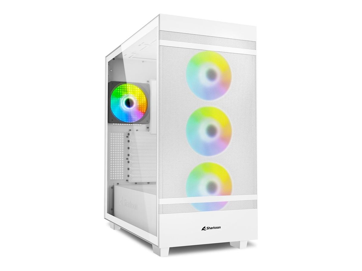 Sharkoon Rebel C50 RGB - ATX-Gehäuse - Seitenteil mit Fenster (gehärtetes Glas)keine Spannungsversorgung (ATX) - weiß - USB/Audio
