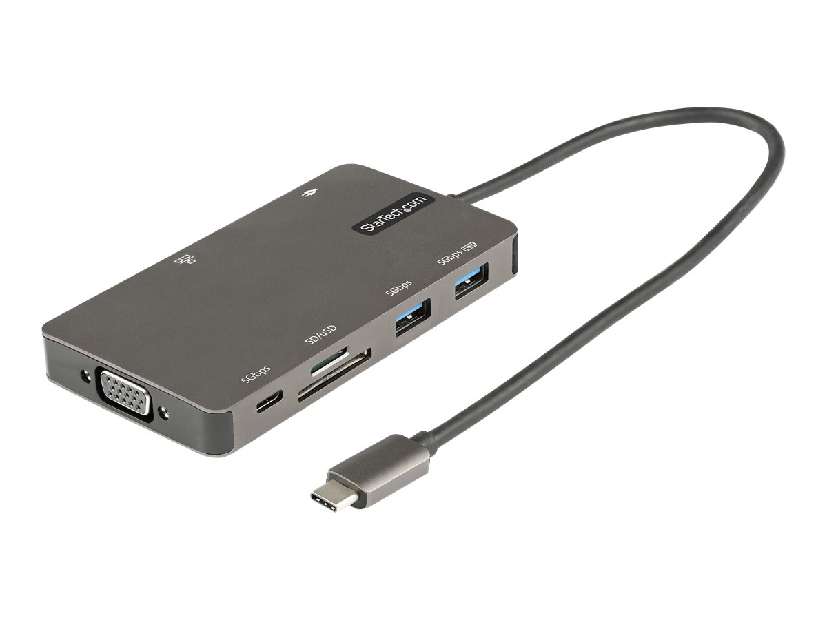 StarTech.com USB C Multiport Adapter - USB C auf HDMI 4K 30Hz/VGA Reiseadapter/Docking station - 5Gbit/s USB 3.0 Hub (USB A/USB C)100W PD - SD/Micro SD Kartenleser - GbE - 30cm Kabel (DKT30CHVSDPD) -