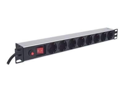 Intellinet 19" 1U Rackmount 8-Way Power Strip - German Type, With On/Off Switch and Overload Protection, 3m Power Cord - Steckdosenleiste (Rack - einbaufähig)Wechselstrom 250 V - Eingabe - Eingang CEE