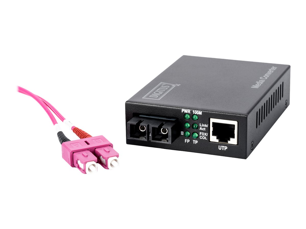 DIGITUS Fast Ethernet Medienkonverter, RJ45 / SCLAN - 10Base-T - 100Base-FX - 100Base-TX - RJ-45 / SC multi-mode - bis zu 2 km - 1310 nm