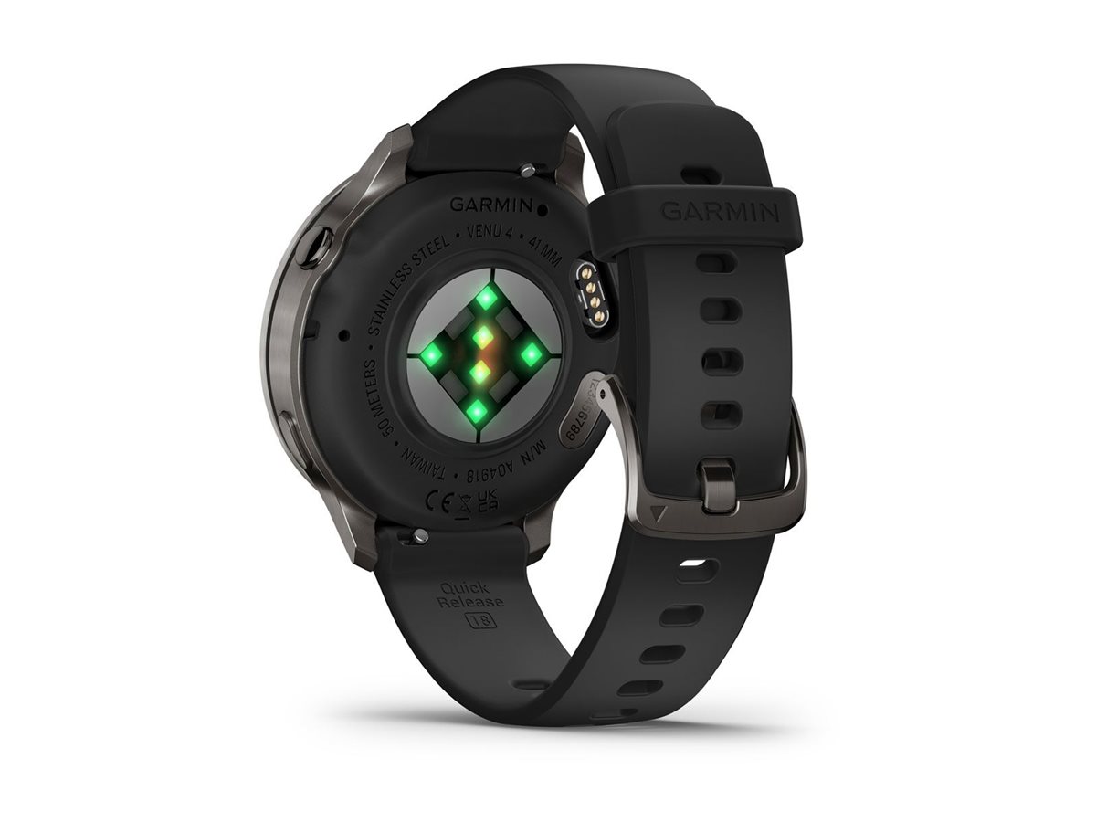 Garmin Venu 4 - 41 mm - Schiefer - intelligente Uhr mit Band - Silikon - schwarz - Handgelenkgröße: 110-175 mm - Anzeige 3.04 cm (1.2")8 GB - Bluetooth - ANT+ - Wi-Fi - 33 g