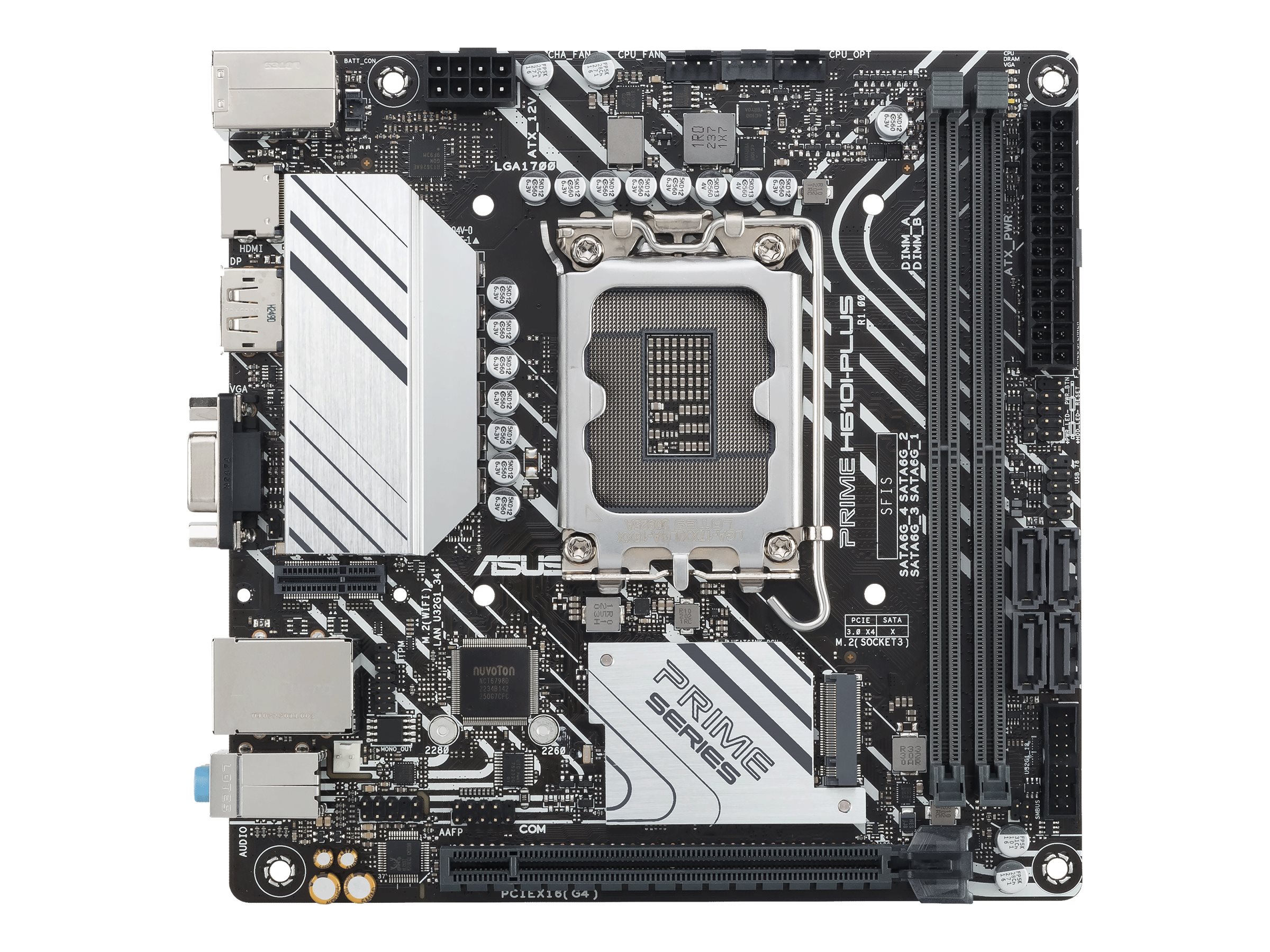 ASUS PRIME H610I-PLUS-CSM - Motherboard - Mini-ITX - LGA1700 Sockel - H610 Chipsatz - USB 3.2 Gen 1 - Gigabit LAN - Onboard-Grafik (CPU erforderlich)HD Audio (8-Kanal)