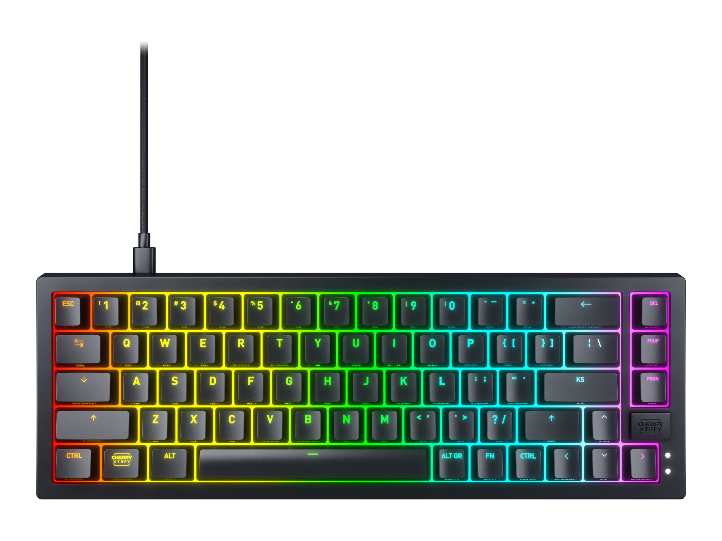 Xtrfy CHERRY XTRFY K5V2 - Tastatur - 65% - compact - hintergrundbeleuchtet - QWERTY - USA - Tastenschalter: CHERRY MX2A Red (austauschbar im laufenden Betrieb)Schwarz