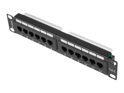 Lanberg PPU6-9012-B - Patch Panel - Rack montierbar - CAT 6 - UTP - RJ-45 X 12 - RAL 9004, Schwarz - 1U - 25.4 cm (10")32.5x215x44.5mm - 1U - Black - Metall - 12ports - 10" - Cat6 - 270g
