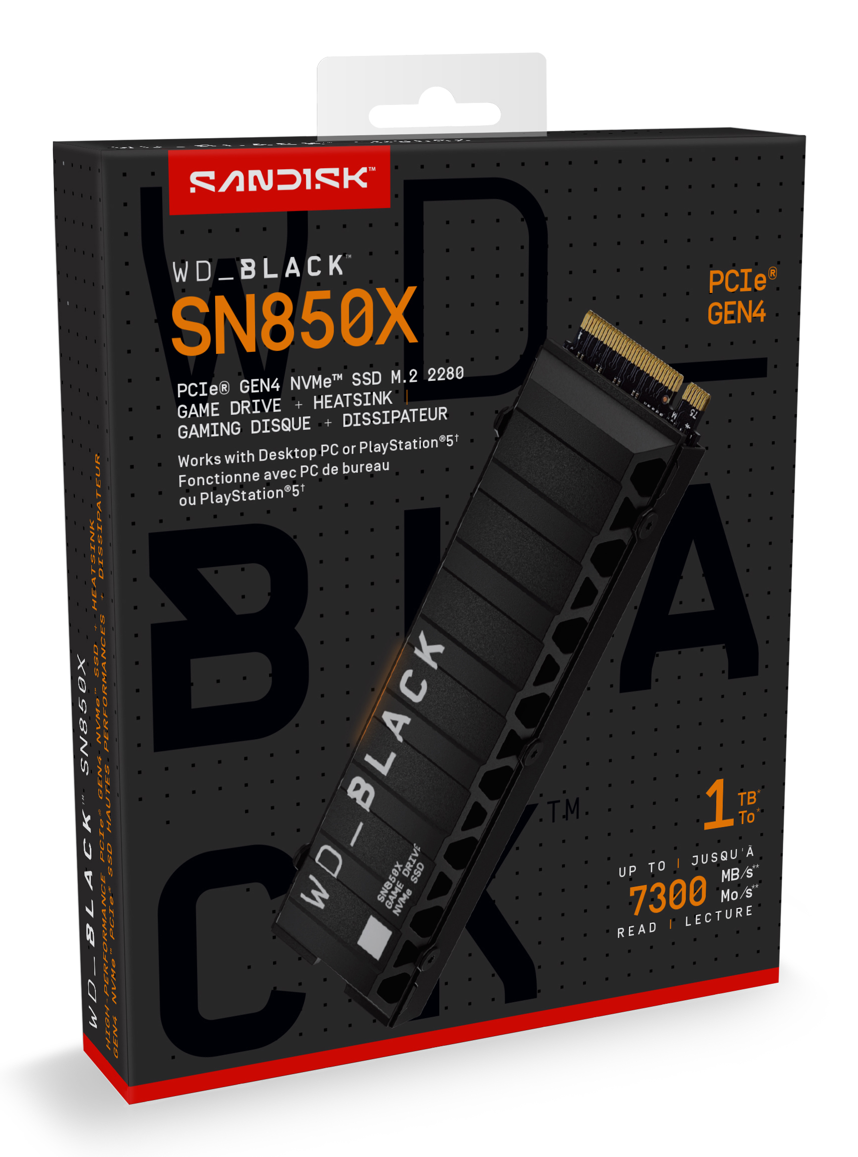 WD WD_BLACK SN850X WDS100T2XHE - SSD - verschlüsselt - 1 TB - intern - M.2 2280 - PCIe 4.0 x4 (NVMe)TCG Opal Encryption 2.01 - integrierter Kühlkörper