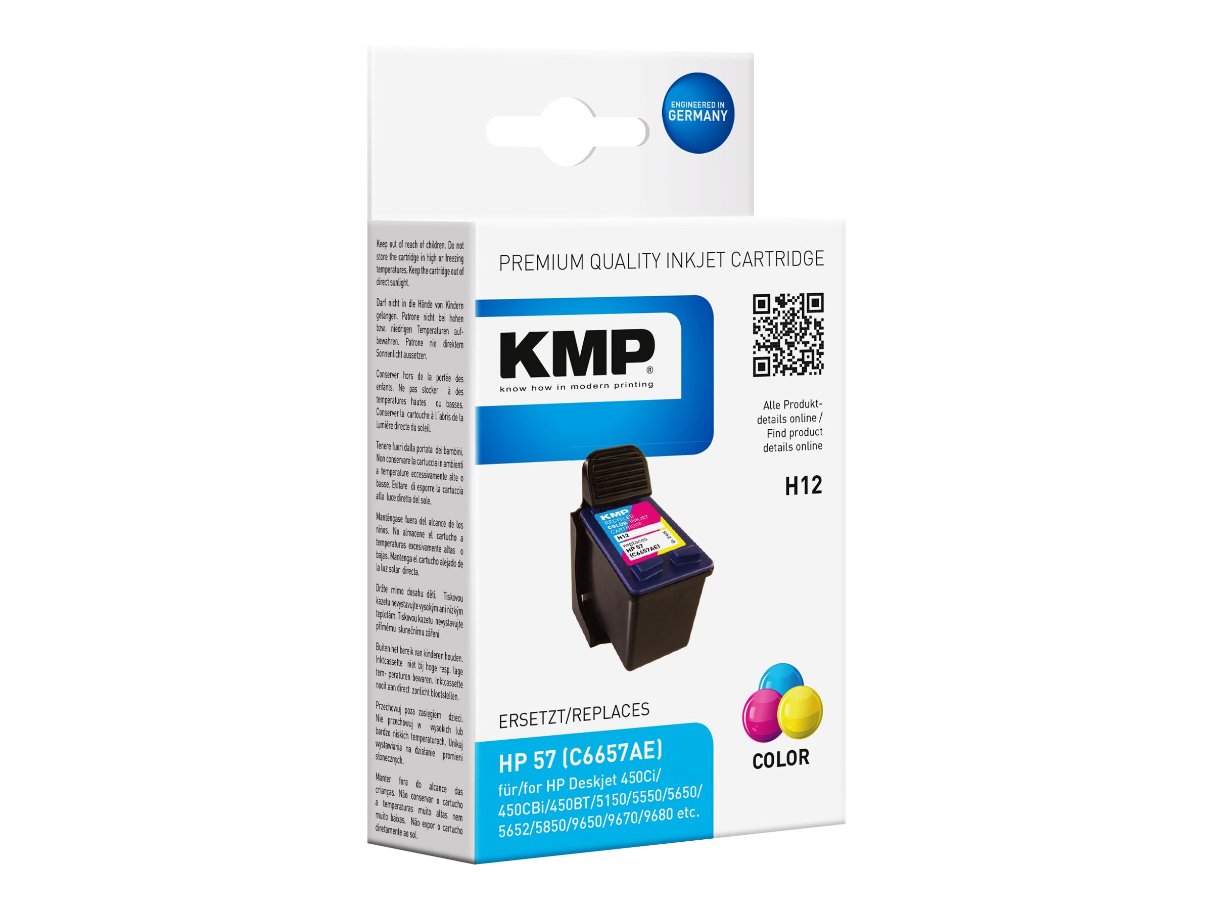 KMP H12 - 17 ml - Farbe (Cyan, Magenta, Gelb) - kompatibel - Tintenpatrone (Alternative zu: HP 57, HP C6657AE)für HP Officejet 4110 - 42XX - 5510; Photosmart 7450; psc 1110 - 12XX - 13XX - 21XX - 2410