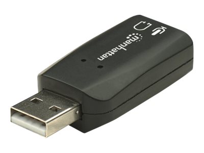 Manhattan USB-A Sound Adapter, USB-A to 3.5mm Mic-in and Audio-Out ports, 480 Mbps (USB 2.0)supports 3D and virtual 5.1 surround sound - Hi-Speed USB - Black -  - Blister - Soundkarte - Stereo - USB 2