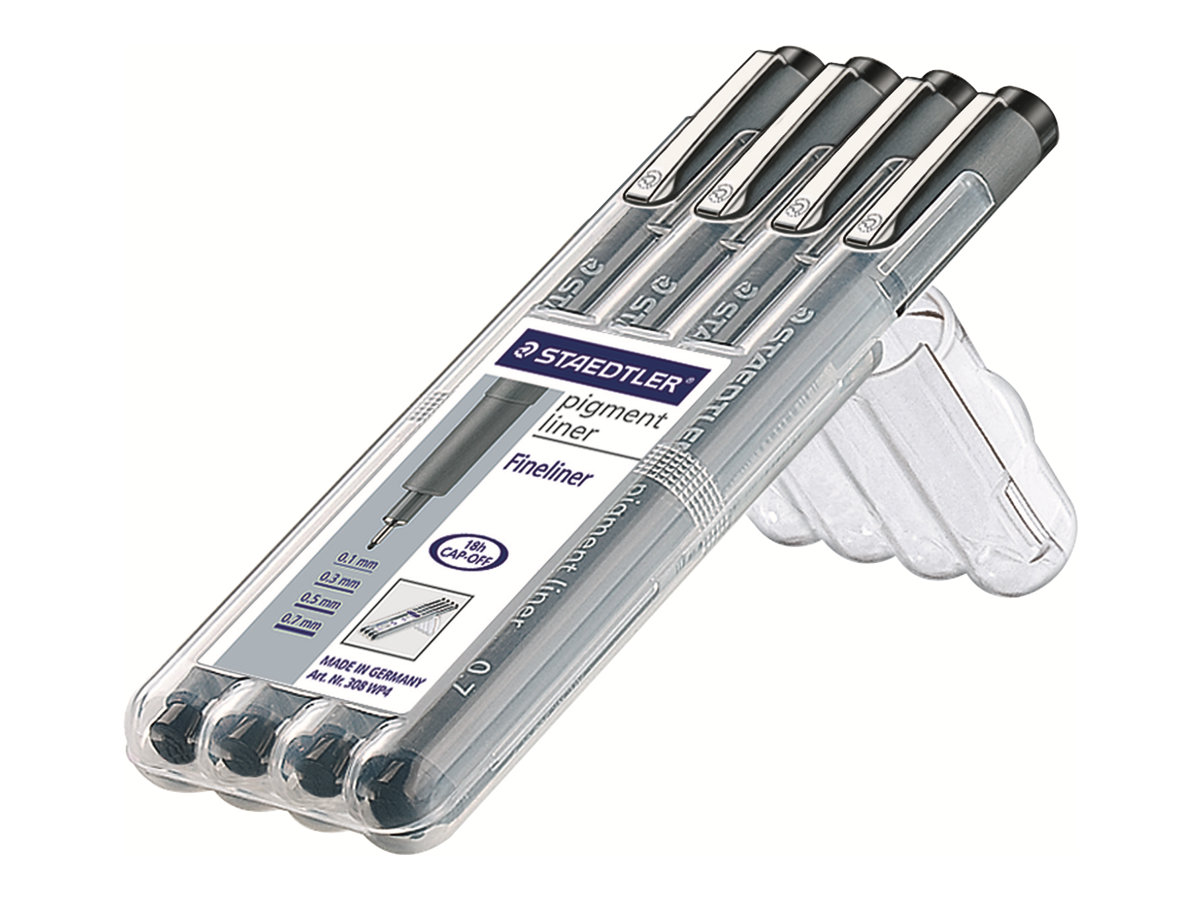 STAEDTLER pigment liner 308 - Fineliner - Schwarz - Pigmenttinte (Packung mit 4)Fineliner - pigment liner 308