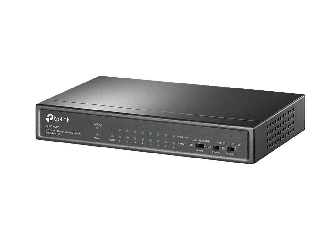 TP-LINK TL-SF1009P V5 - Switch - unmanaged - 8 x 10/100 (PoE+)+ 1 x 10/100 - Desktop - wandmontierbar - PoE+ (65 W)