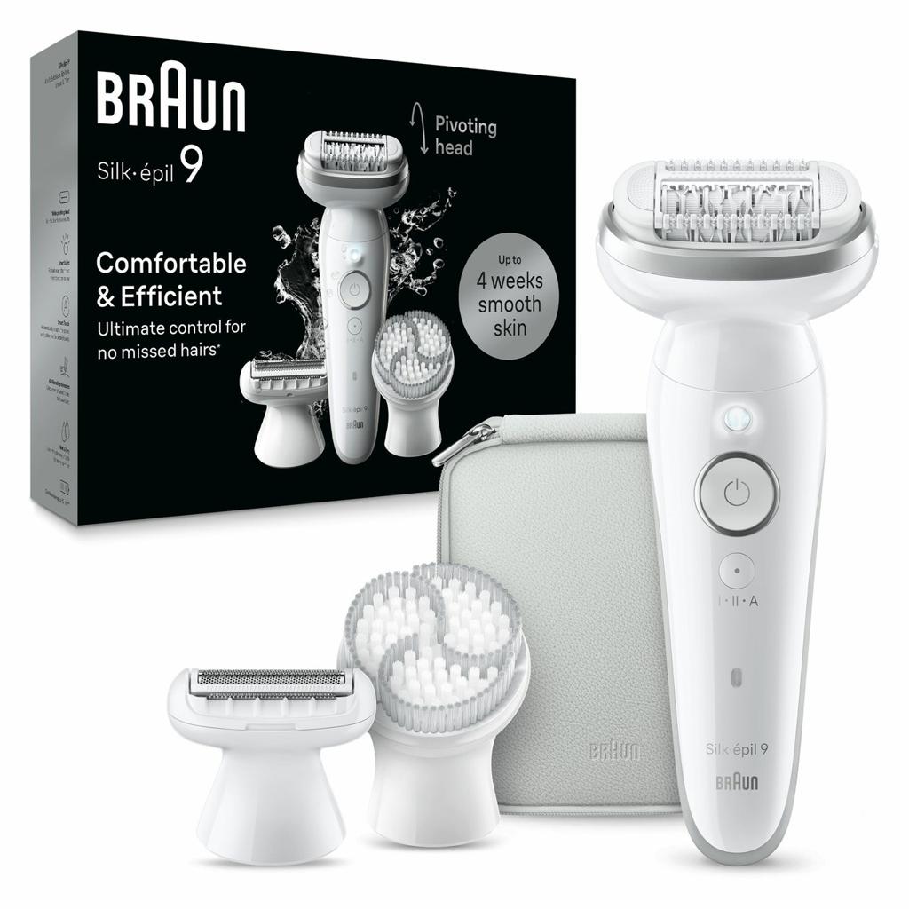Braun Silk-épil 9 9-061, Silber, Weiß, 40 Pinzette, MicroGrip, 0,5 mm, Akku, Integrierte Batterie