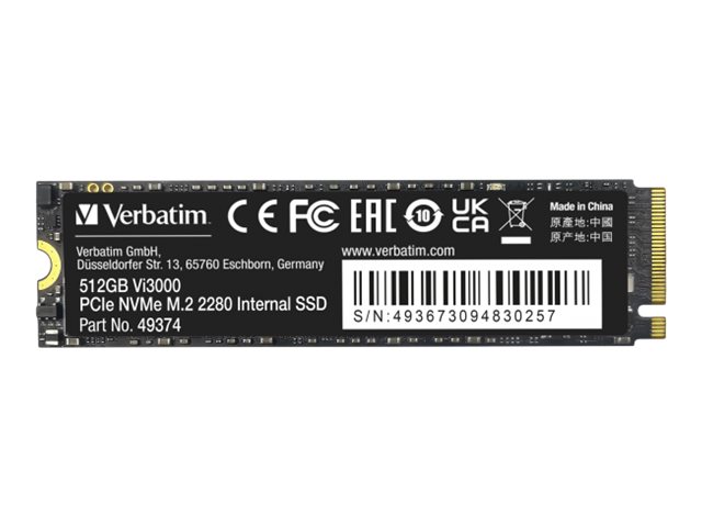 Verbatim Vi3000 - SSD - High Endurance - 512 GB - intern - M.2 2280 - PCIe 3.0 x4 (NVMe)Vi3000 PCIe NVMe M.2 SSD 512GB