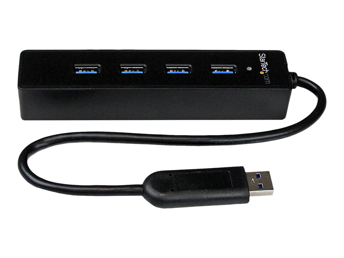StarTech.com Startech 4 Port USB 3.0 SuperSpeed Hub - SchwarzPortabler externer USB Hub mit eingebautem Kabel - Hub - 4 x SuperSpeed USB 3.0 - Desktop - für P/N: FCREADMICRO3 - MSDREADU3CA