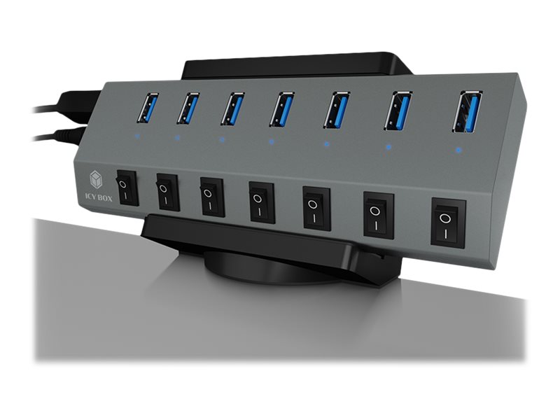 ICY BOX IB-MSA106-HH - Befestigungskit (Spannbefestigungfür Tisch - Halter - Kissen) - für USB-Hub - Kunststoff - Metall - Silikon - Schwarz - Tischmontage