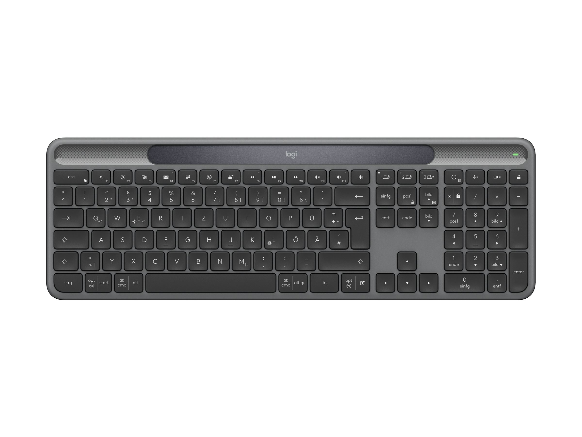 Logitech Signature Slim Solar+ K980 - Tastaturfull size - kabellos - Bluetooth LE - QWERTZ - Deutsch - Tastenschalter: scissor switches - Graphite