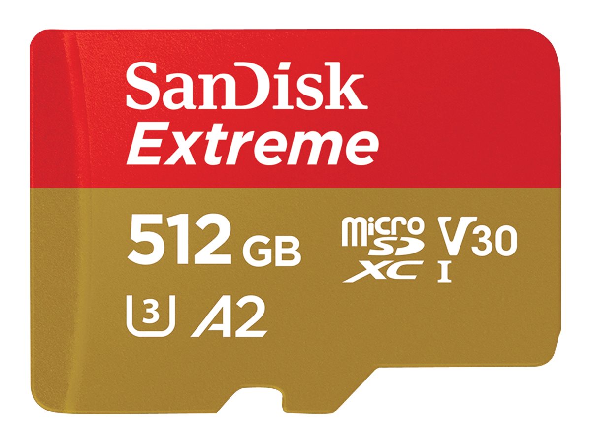 SanDisk Extreme - Flash-Speicherkarte (microSDXC-an-SD-Adapterinbegriffen) - 512 GB - A2 / Video Class V30 / UHS-I U3 / Class10 - microSDXC UHS-I