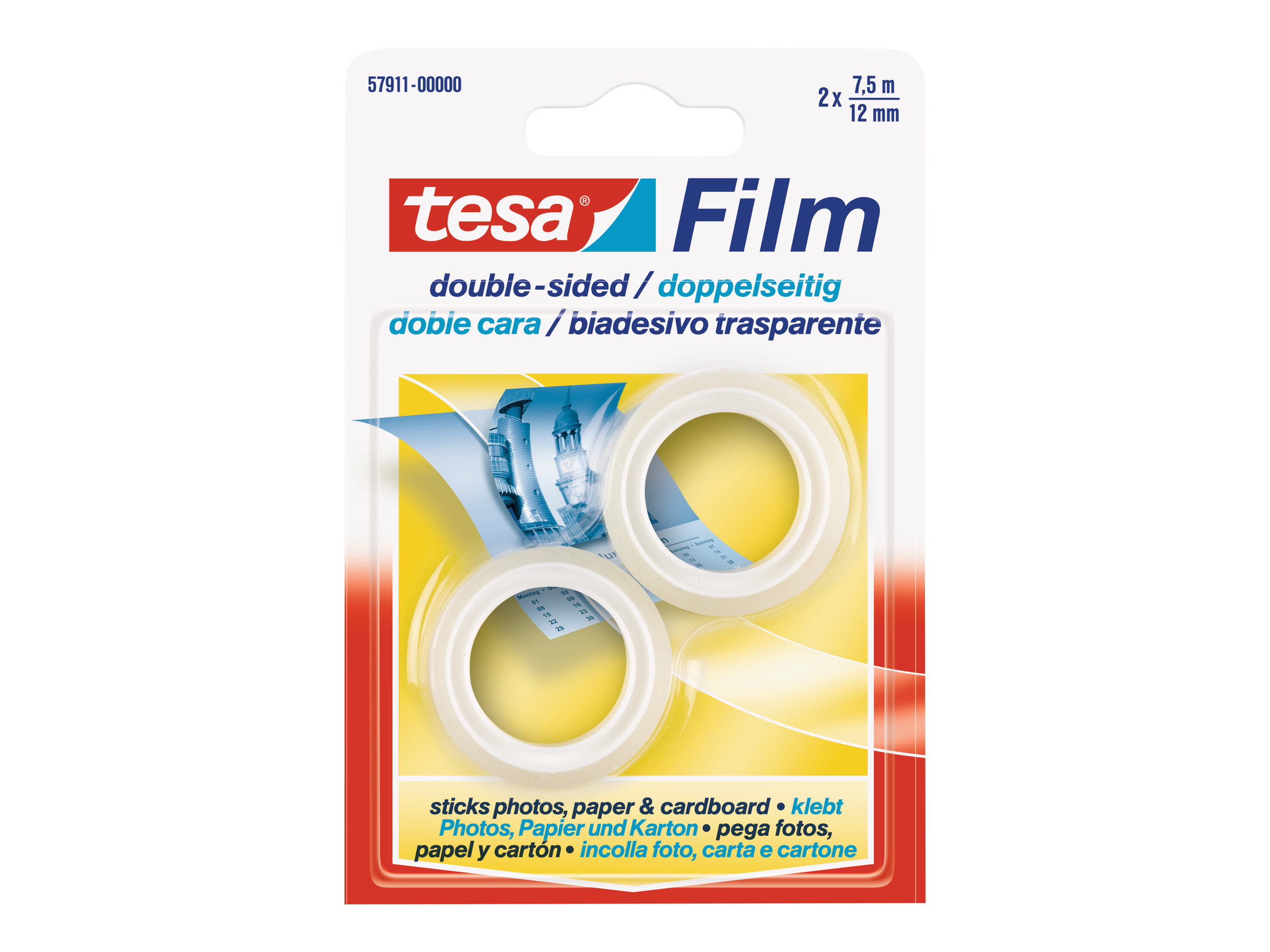 Tesa Tesafilm - Doppelseitiges Klebeband - 12 mm x 7.5 m - Polypropylenfolie - transparent (Packung mit 2)Bürokleinmaterial