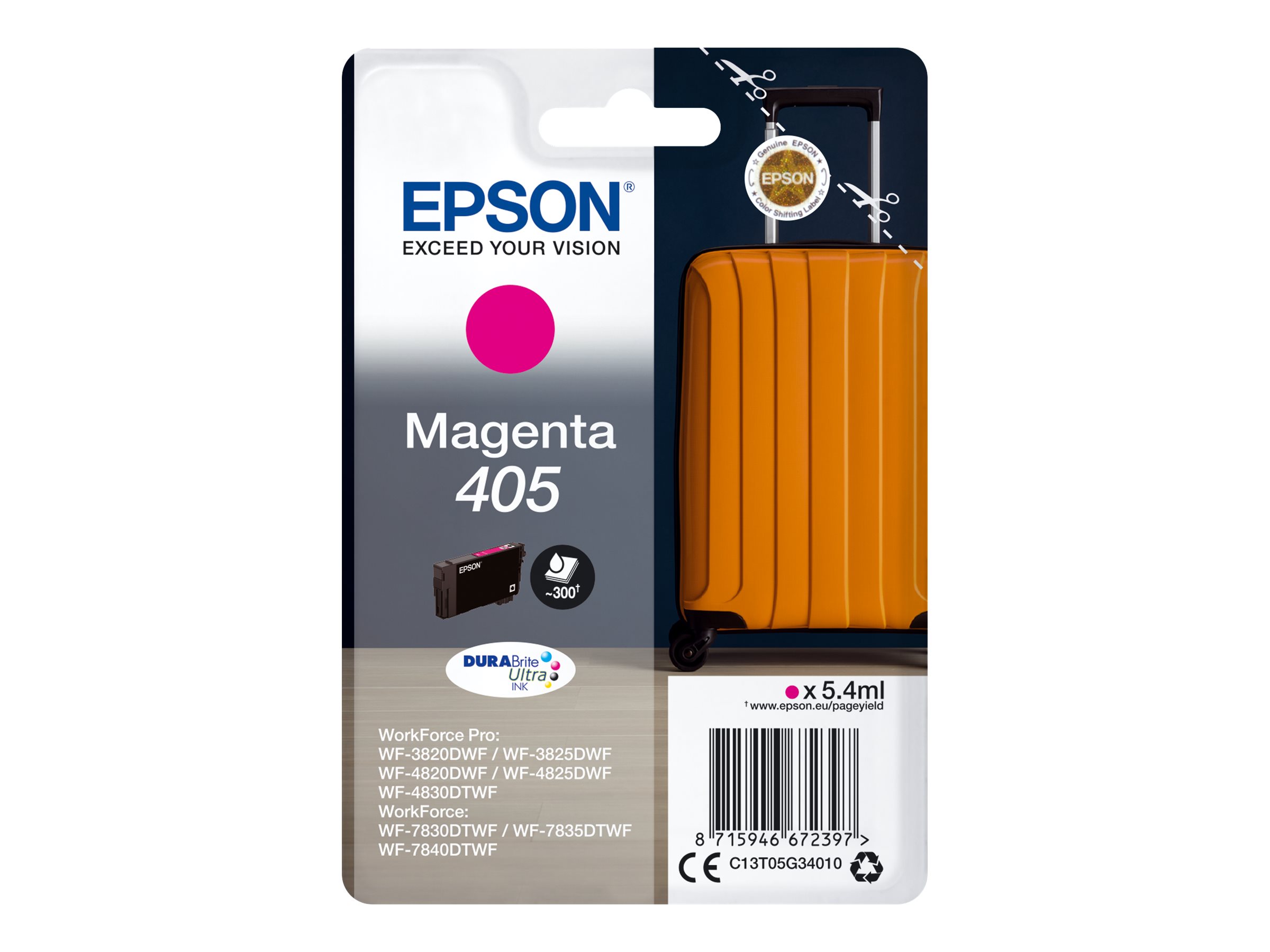 Epson 405 - 5.4 ml - Magenta - original - Blistermit RF- / akustischem Alarmsignal - Tintenpatrone - für WorkForce WF-7310 - 7830 - 7835 - 7840; WorkForce Pro WF-3820 - 3825 - 4820 - 4825 - 4830